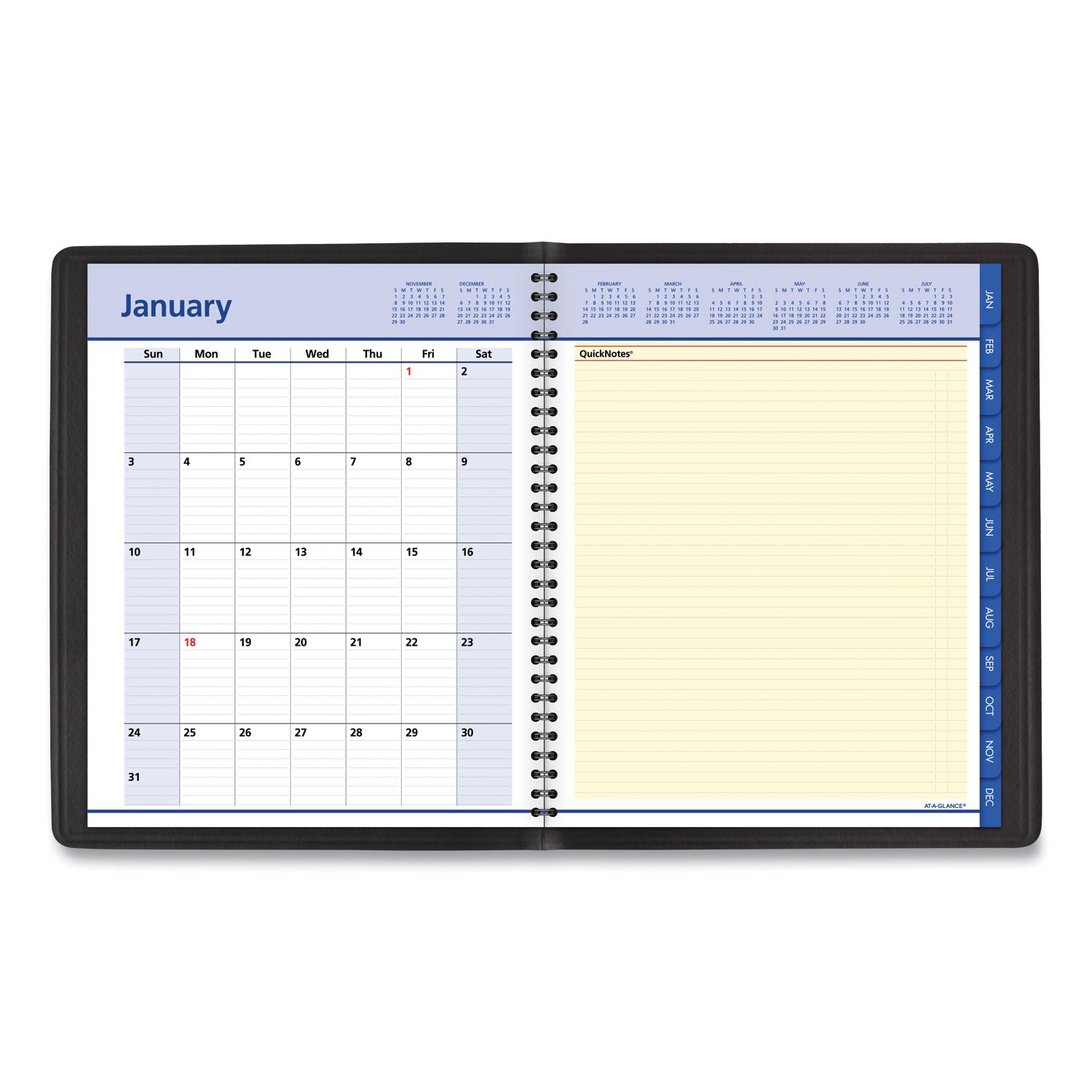 AT-A-GLANCE® QuickNotes Weekly Block Format Appointment Book, 10 x 8, Black Cover, 12-Month (Jan to Dec): 2025