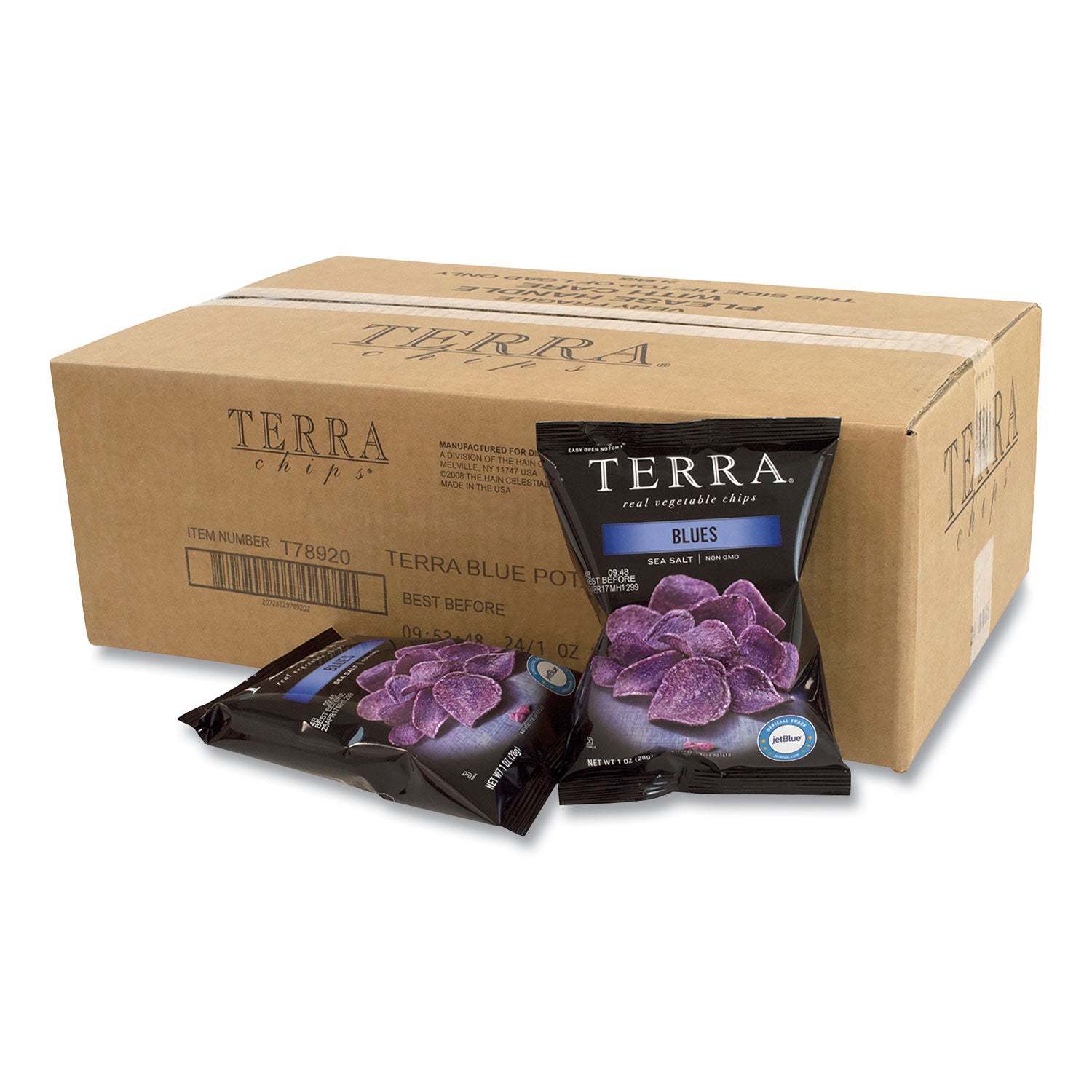 TERRA® Real Vegetable Chips Blue, Blues Sea Salt, 1 oz Bag, 24 Bags/Box