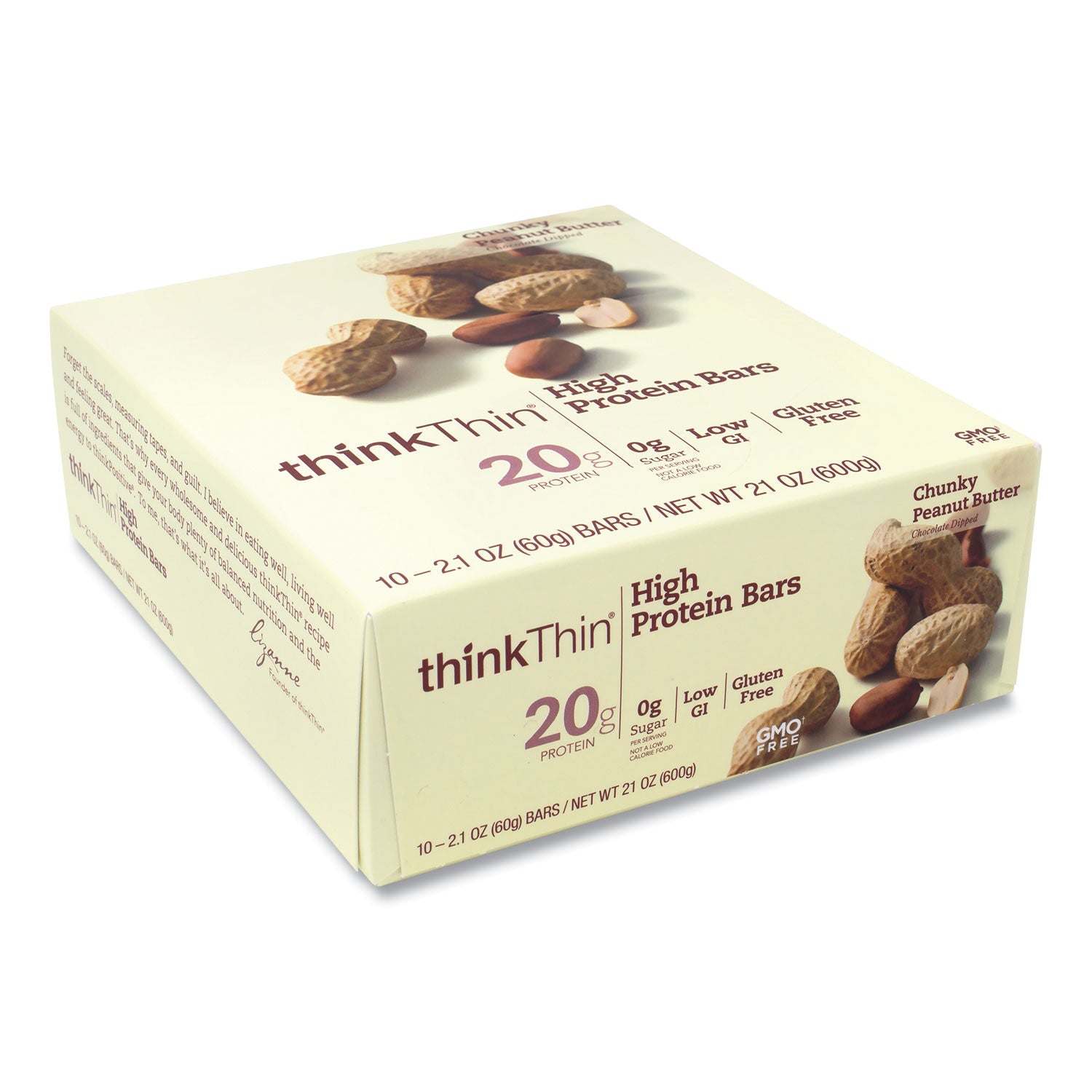 thinkThin® High Protein Bars, Chunky Peanut Butter, 2.1 oz Bar, 10 Bars/Carton