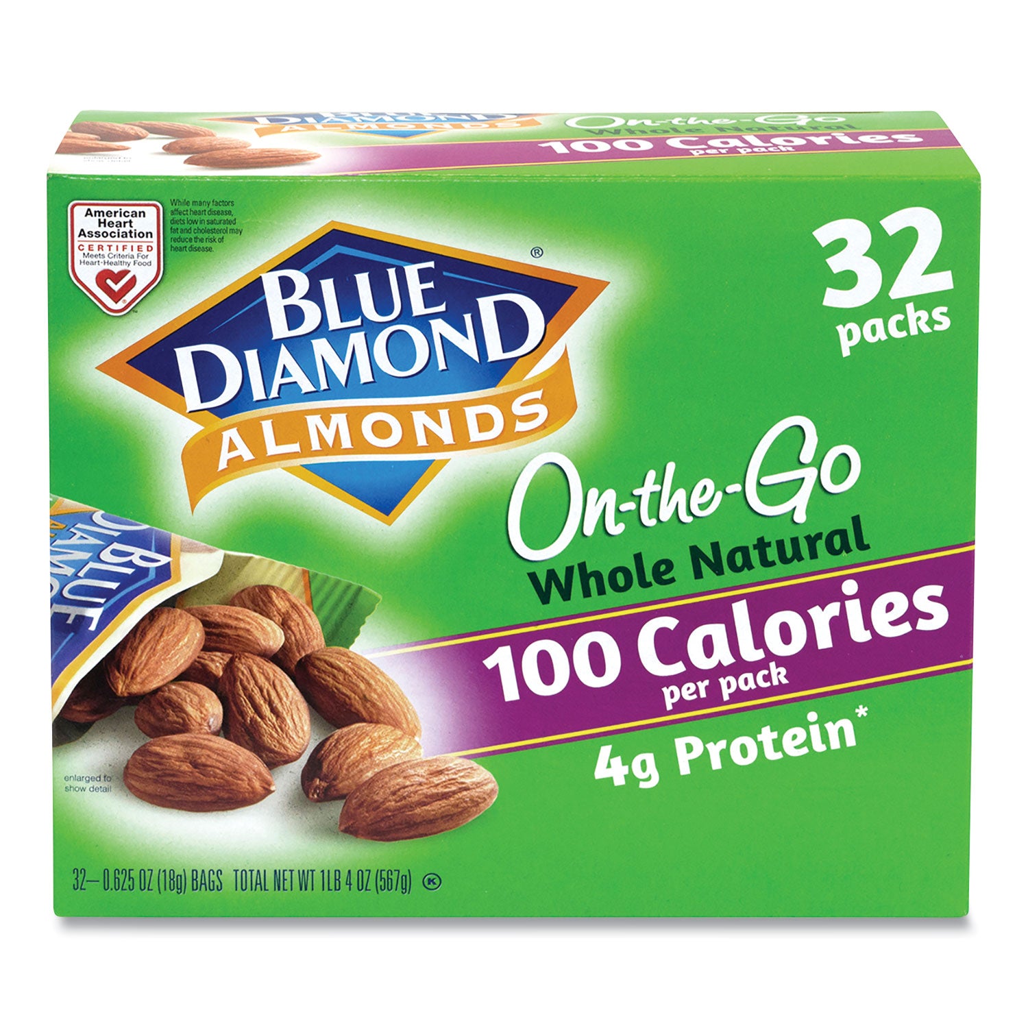 Blue Diamond® Whole Natural Almonds On-the-Go, 0.63 oz Pouch, 32 Pouches/Carton