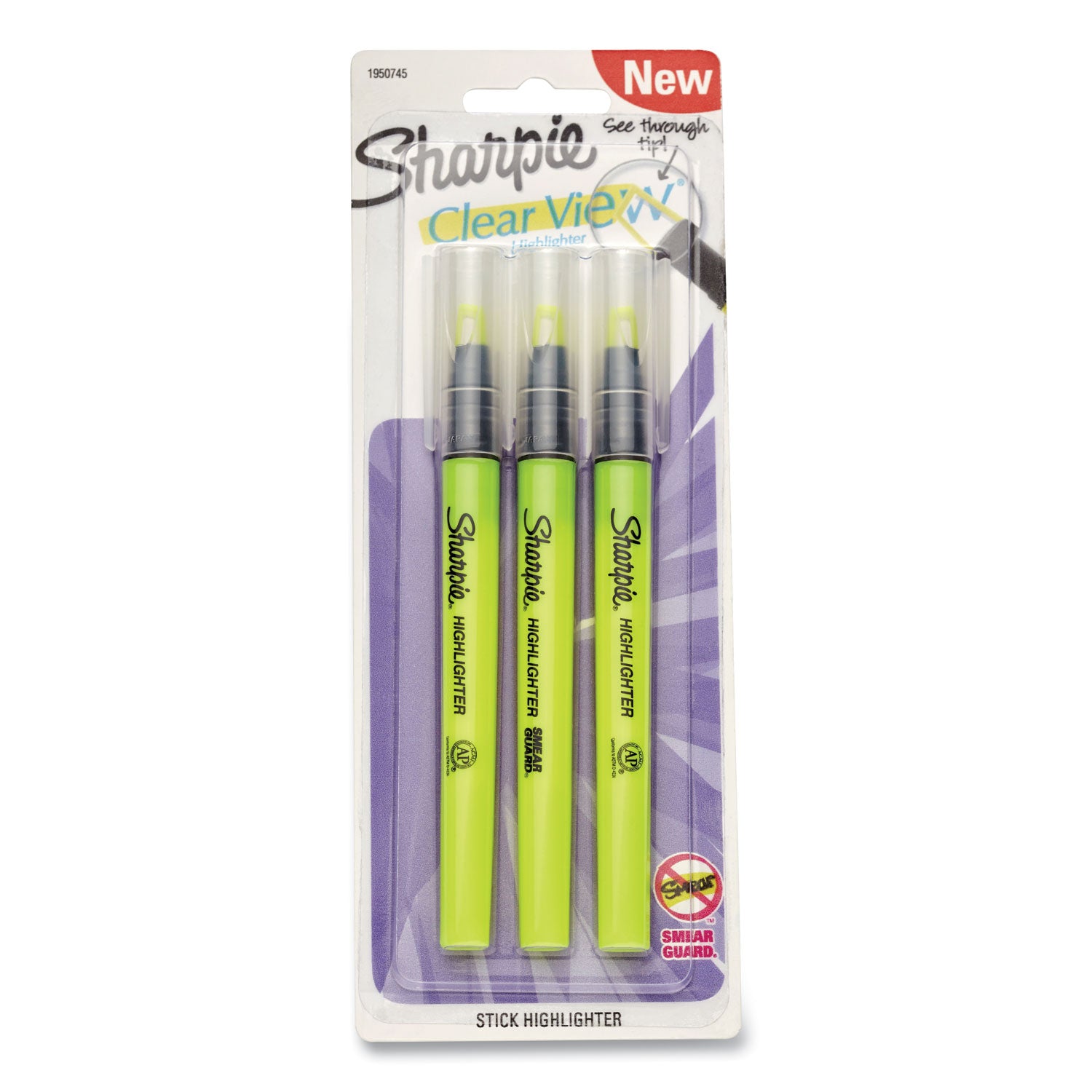 Sharpie® Clearview Pen-Style Highlighter, Fluorescent Yellow Ink, Chisel Tip, Yellow/Black/Clear Barrel, 3/Pack