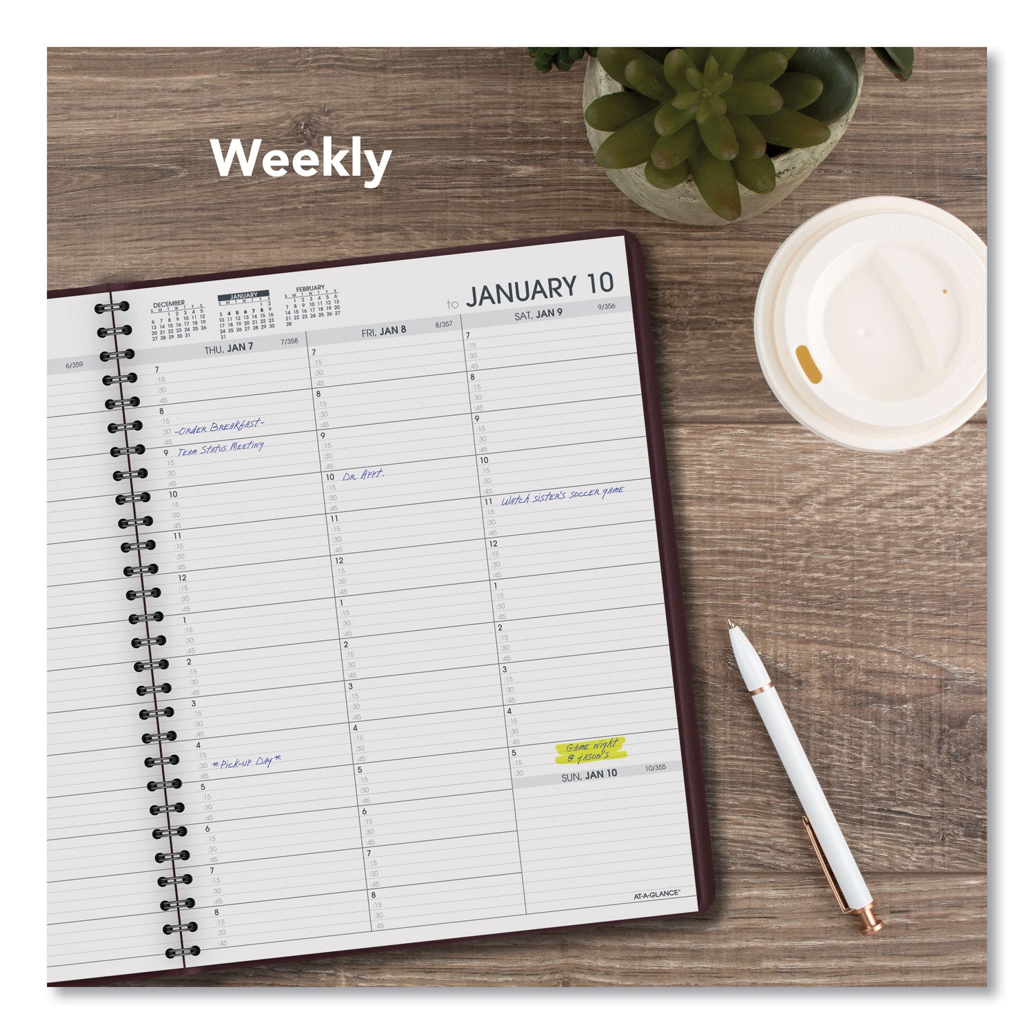 AT-A-GLANCE® Weekly Appointment Book, 11 x 8.25, Winestone Cover, 13-Month: Jan 2025 to Jan 2026