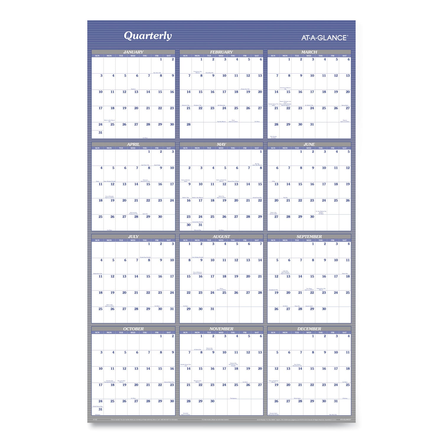 AT-A-GLANCE® Vertical/Horizontal Erasable Quarterly/Monthly Wall Planner, 32 x 48, 12-Month (Jan to Dec): 2025