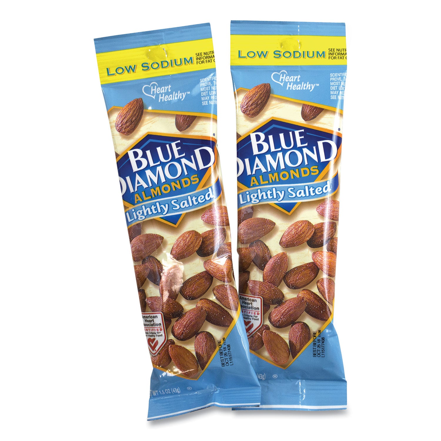 Blue Diamond® Low Sodium Lightly Salted Almonds, 1.5 oz Tube, 12 Tubes/Carton