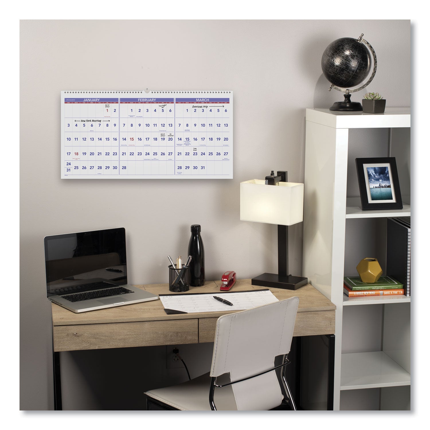 AT-A-GLANCE® Deluxe Three-Month Reference Wall Calendar, Horizontal Orientation, 24 x 12, White Sheets, 15-Month: Dec 2024 to Feb 2026