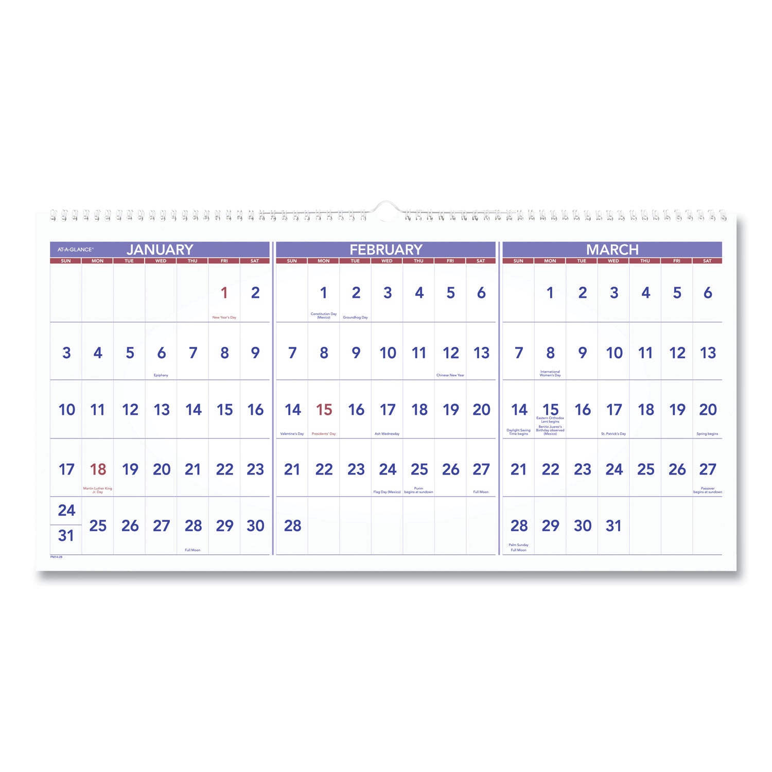 Deluxe Three-Month Reference Wall Calendar, Horizontal Orientation, 24 x 12, White Sheets, 15-Month: Dec 2024 to Feb 2026