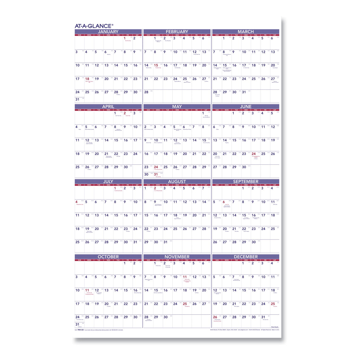 Yearly Wall Calendar, 24 x 36, White Sheets, 12-Month (Jan to Dec): 2025