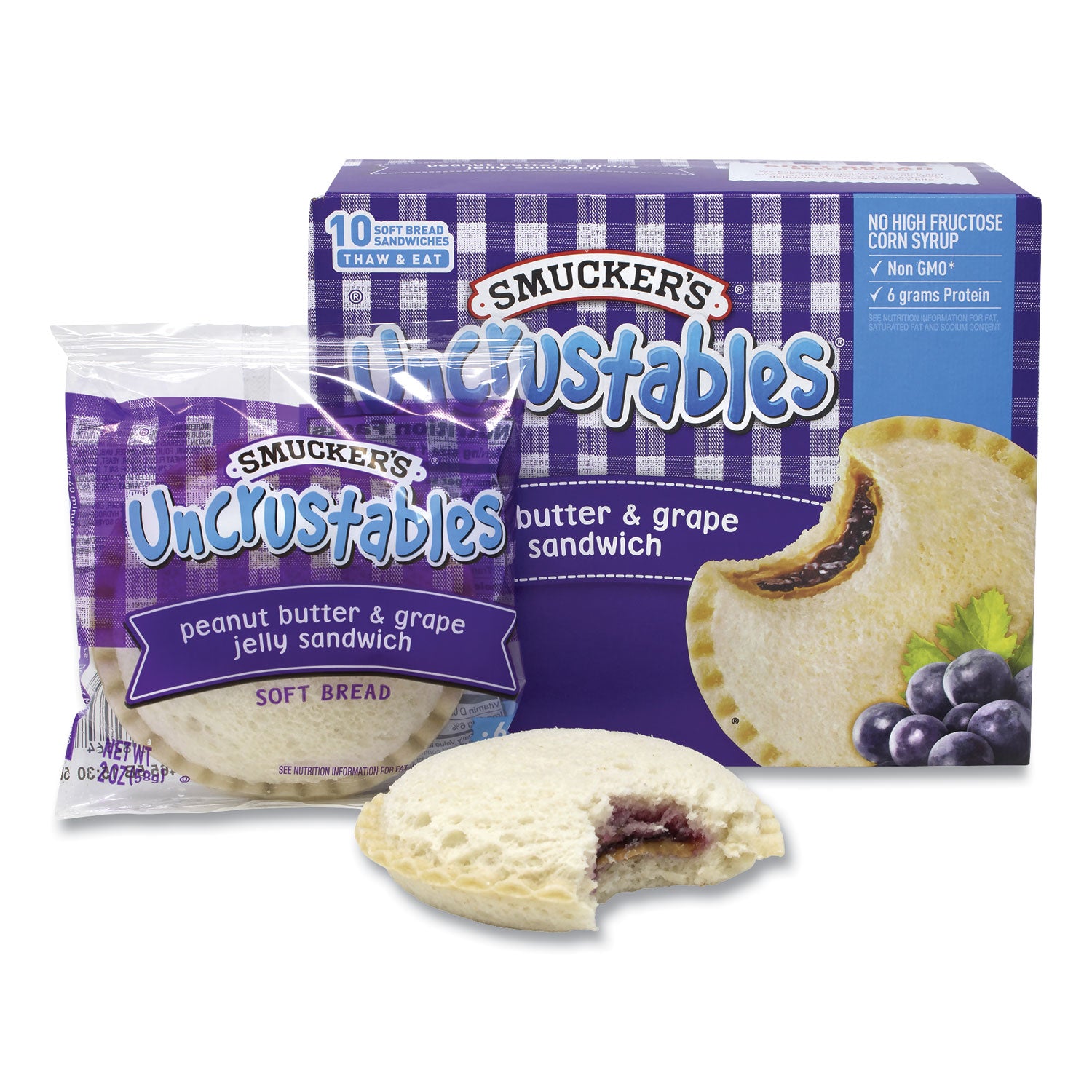 UNCRUSTABLES Soft Bread Sandwiches, Grape Jelly, 2 oz, 10/Box, 2 Boxes/Carton