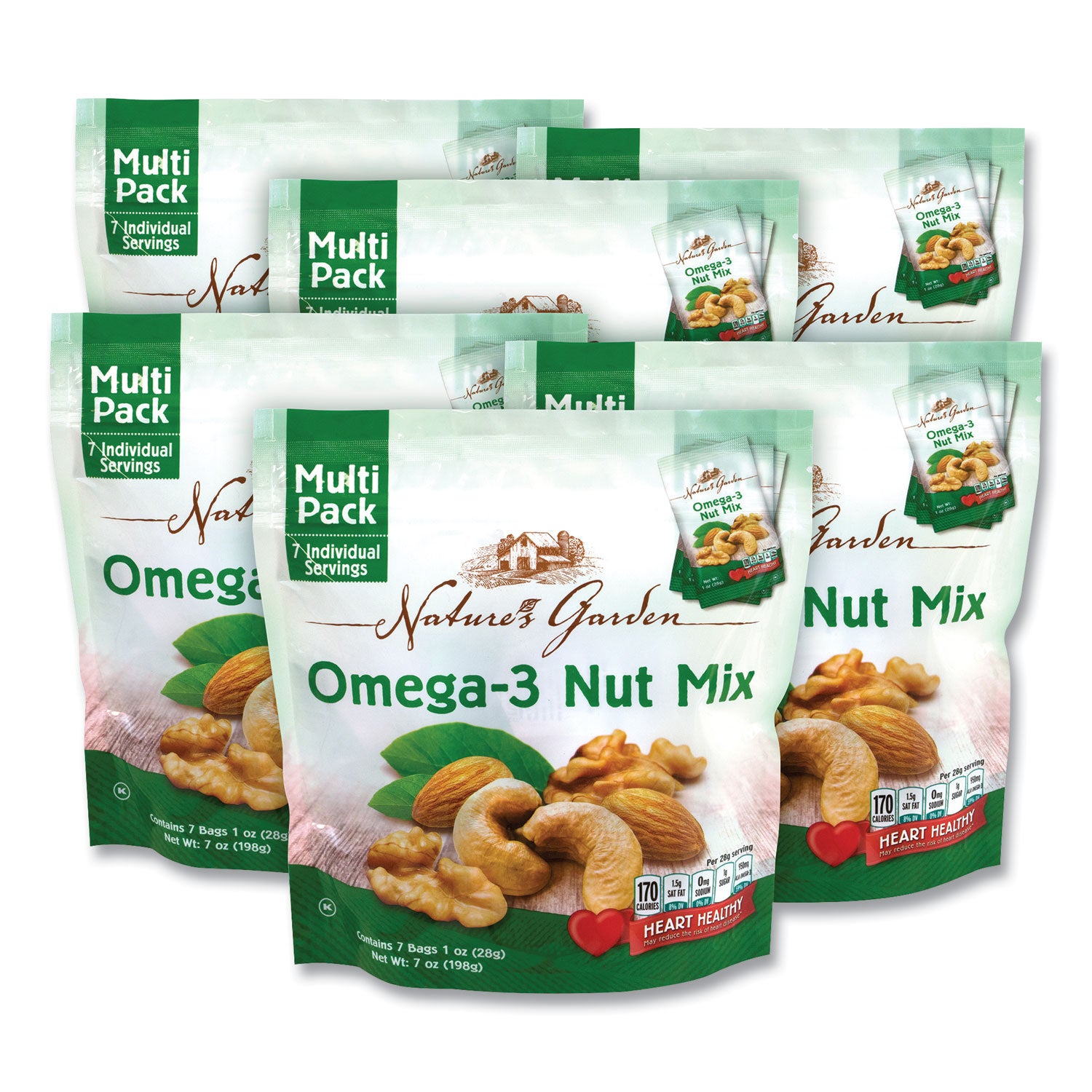 Omega-3 Nut Mix, 1 oz Pouch, 7 Pouches/Pack, 6 Packs/Carton