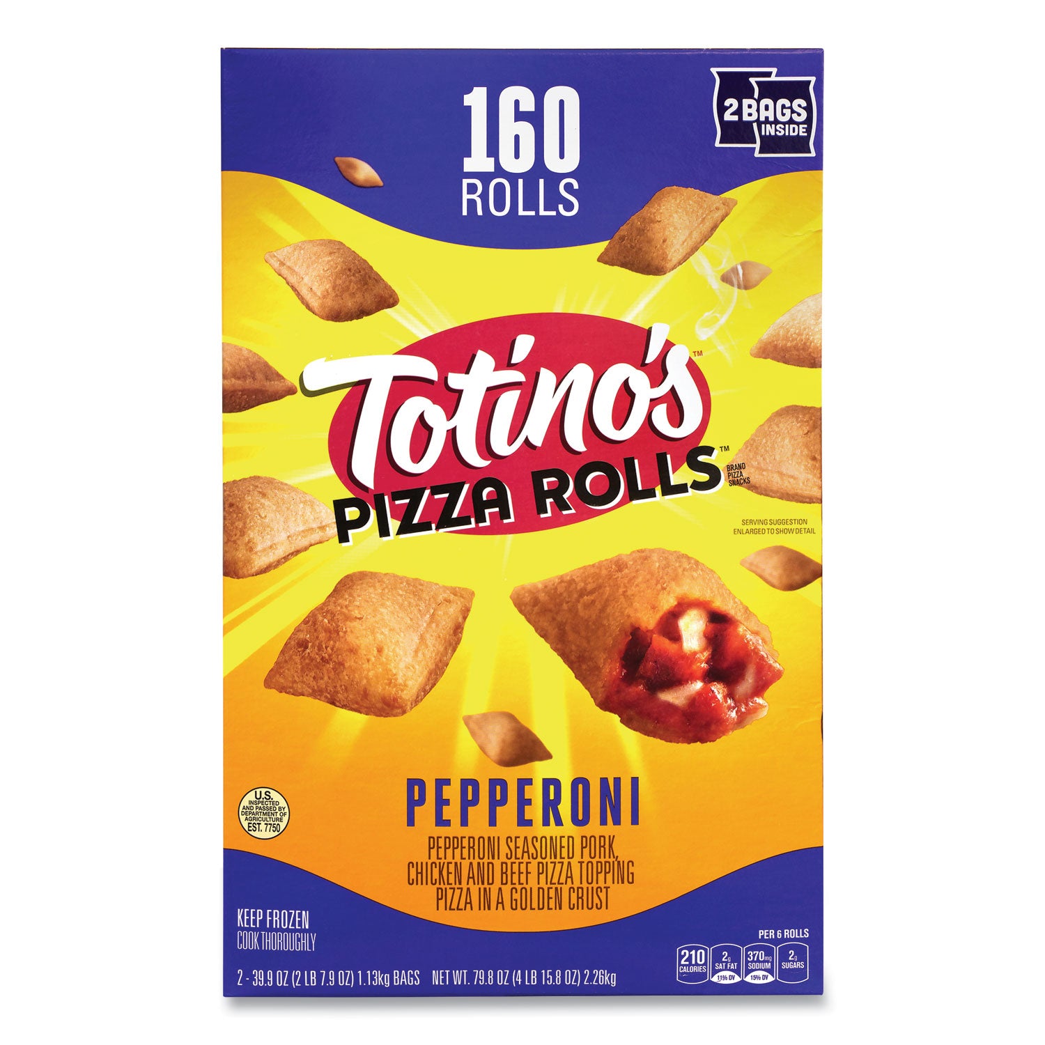 Pepperoni Pizza Rolls, 39.9 oz Bag, 80 Rolls/Bag, 2 Bags/Carton