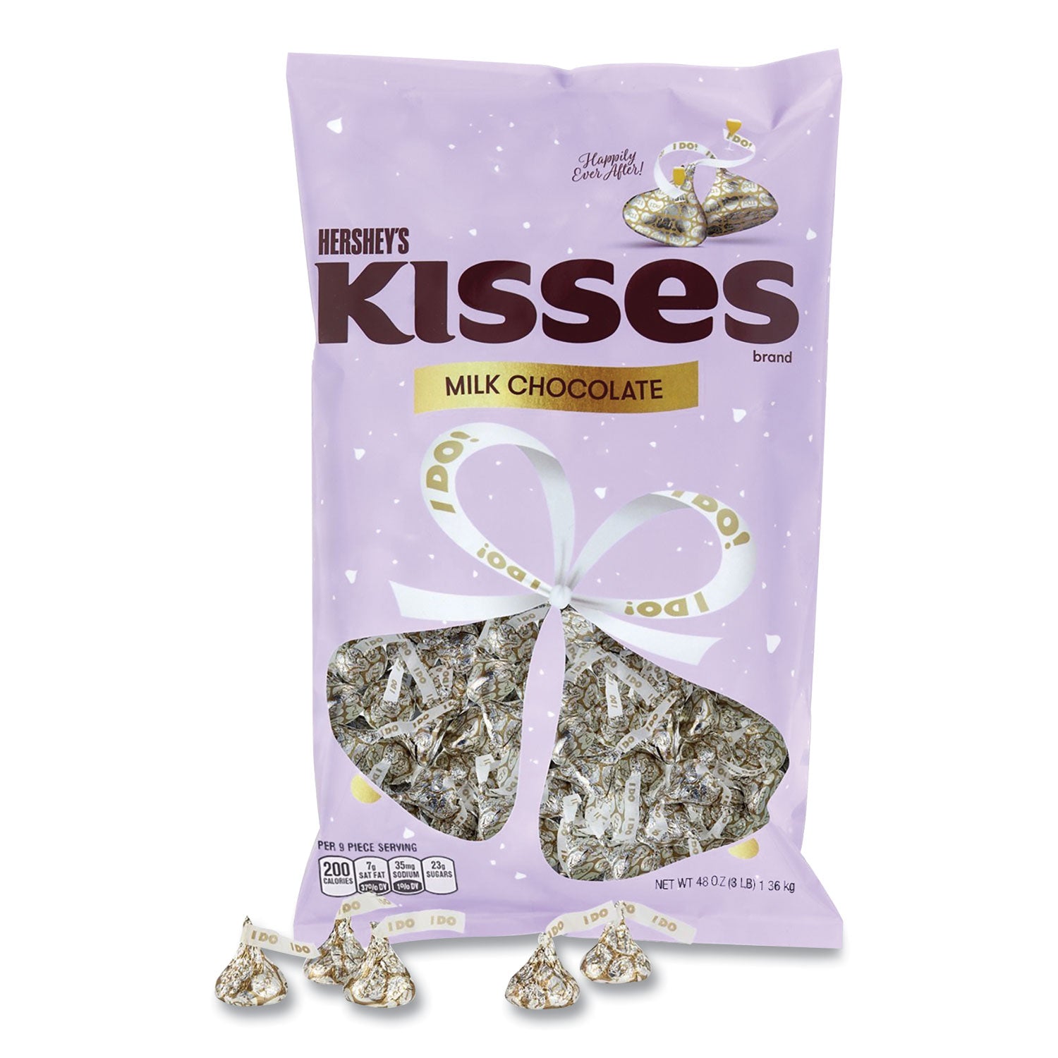 KISSES Wedding "I Do" Milk Chocolates, Gold Wrappers/Silver Hearts, 48 oz Bag