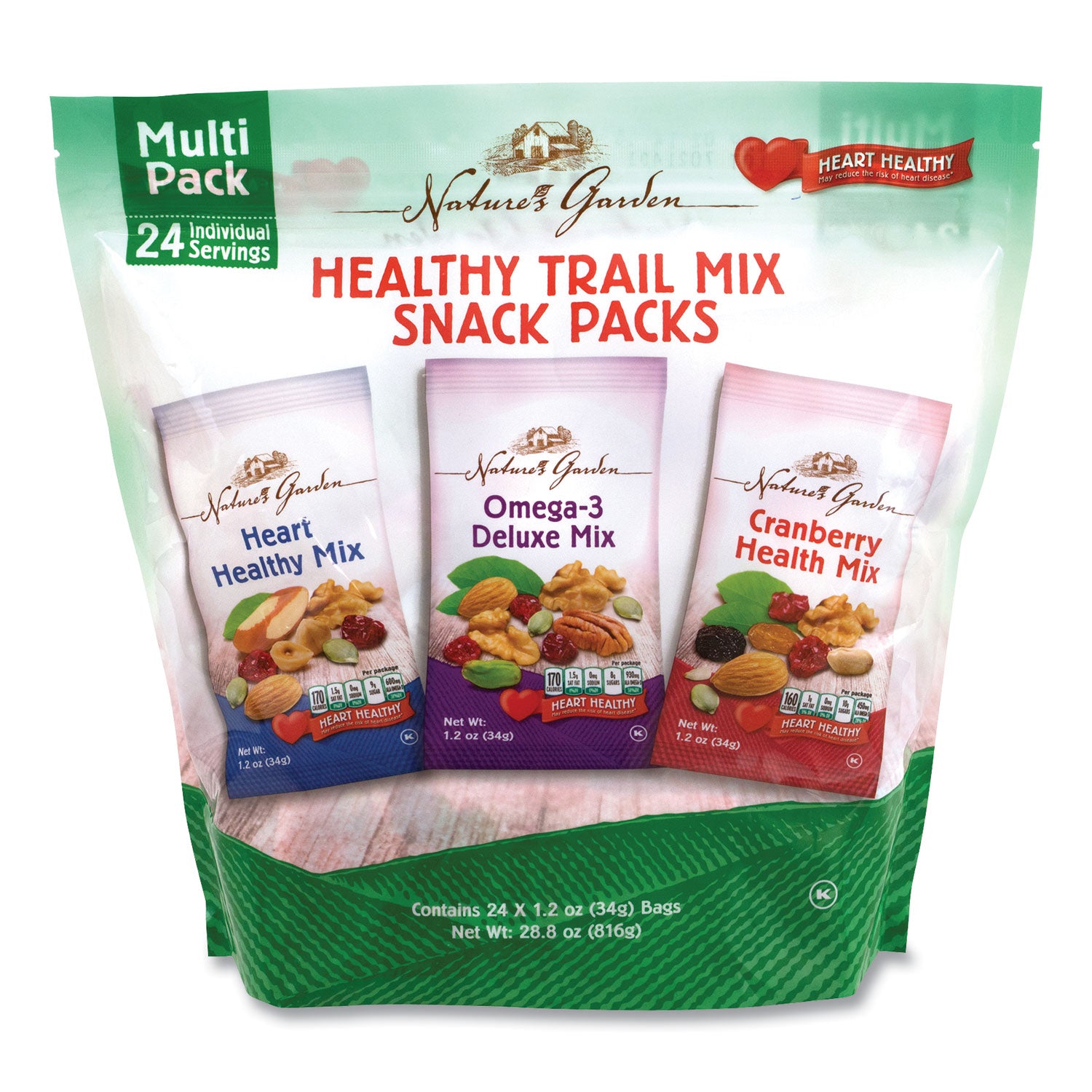 Nature's Garden Healthy Trail Mix Snack Packs, 1.2 oz Pouch, 24 Pouches/Carton