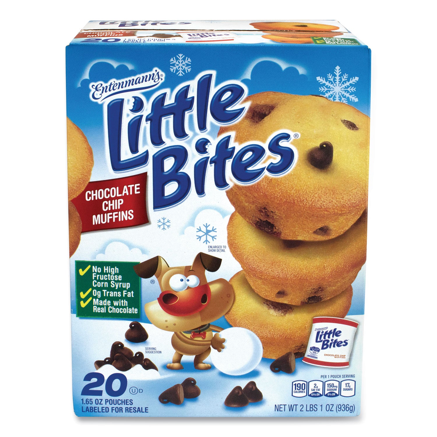 Little Bites Muffins, Chocolate Chip, 1.65 oz Pouch, 20 Pouches/Carton