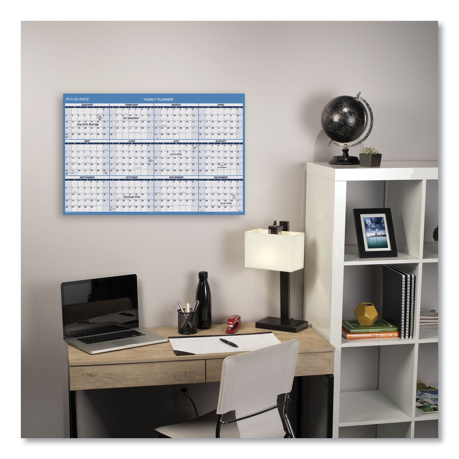 AT-A-GLANCE® Horizontal Reversible/Erasable Wall Planner, 48 x 32, White/Blue Sheets, 12-Month (Jan to Dec): 2025