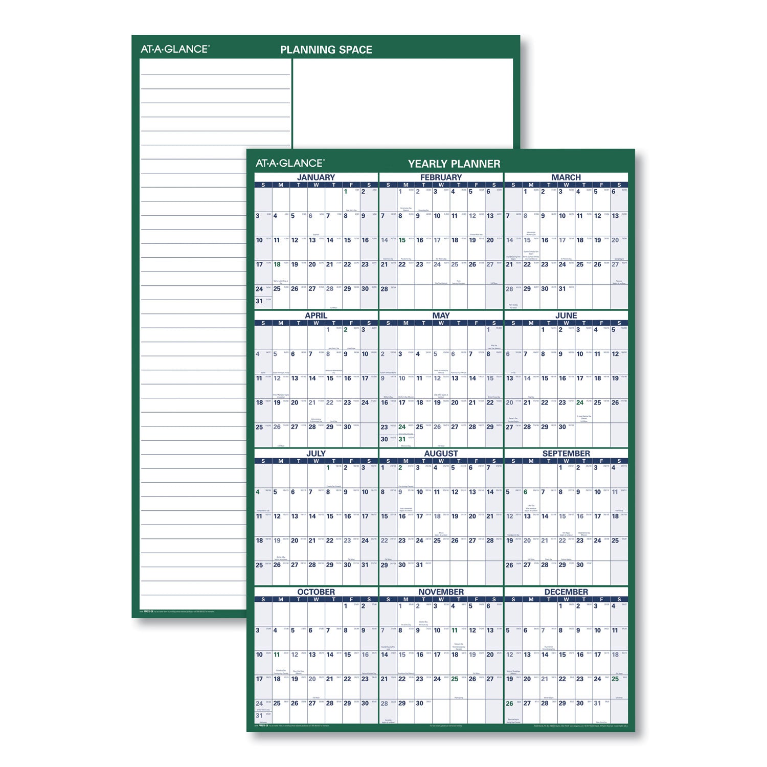 AT-A-GLANCE® Vertical Erasable Wall Planner, 32 x 48, White/Green Sheets, 12-Month (Jan to Dec): 2025