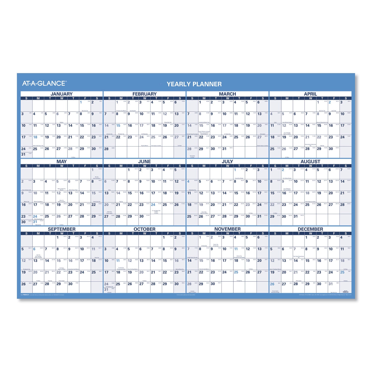 Horizontal Reversible/Erasable Wall Planner, 48 x 32, White/Blue Sheets, 12-Month (Jan to Dec): 2025