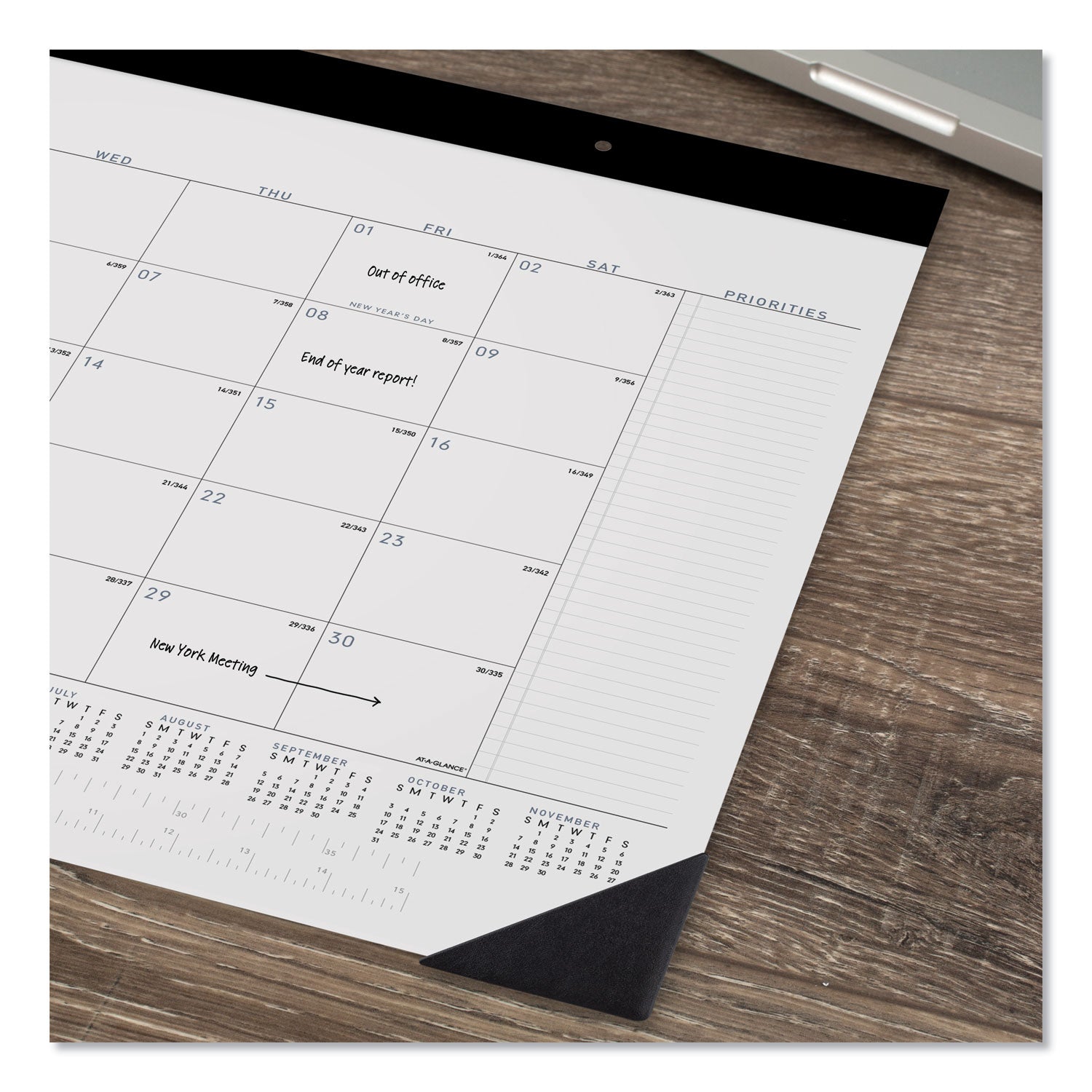 AT-A-GLANCE® Contemporary Monthly Desk Pad, 22 x 17, White Sheets, Black Binding/Corners,12-Month (Jan to Dec): 2025