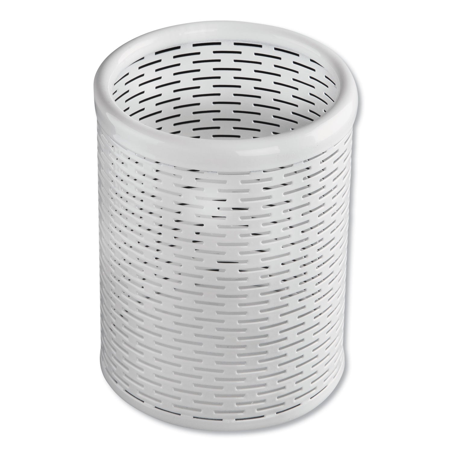 Artistic® Urban Collection Punched Metal Pencil Cup, 3.5" Diameter x 4.5"h, White