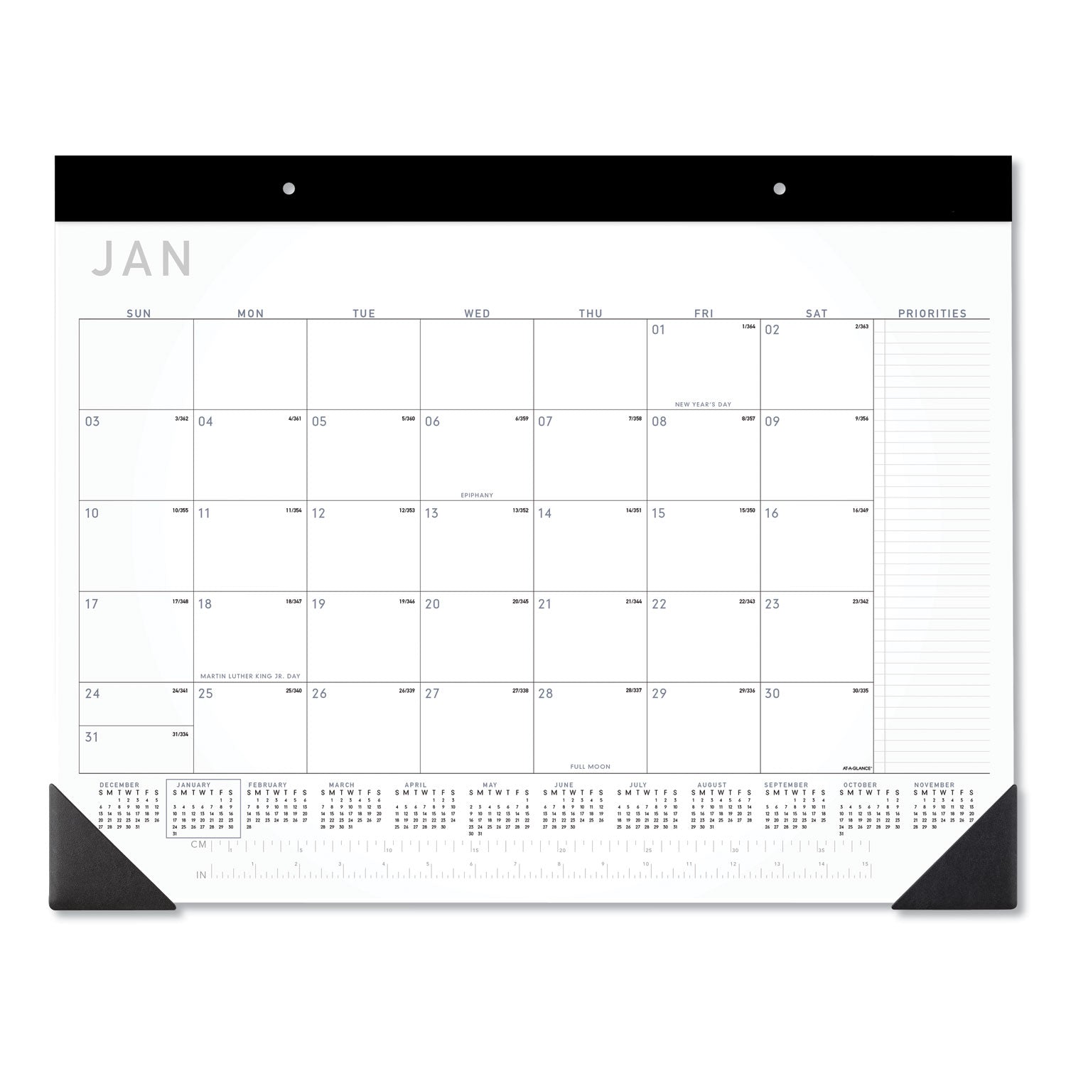 Contemporary Monthly Desk Pad, 22 x 17, White Sheets, Black Binding/Corners,12-Month (Jan to Dec): 2025