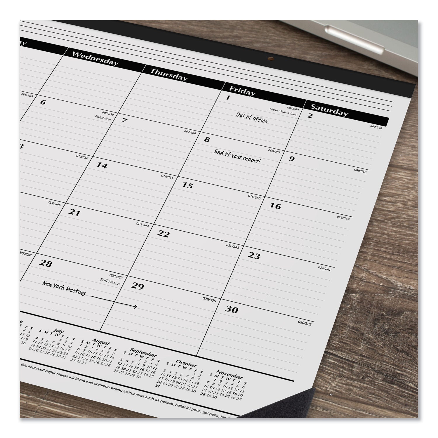 AT-A-GLANCE® Ruled Desk Pad, 24 x 19, White Sheets, Black Binding, Black Corners, 12-Month (Jan to Dec): 2025