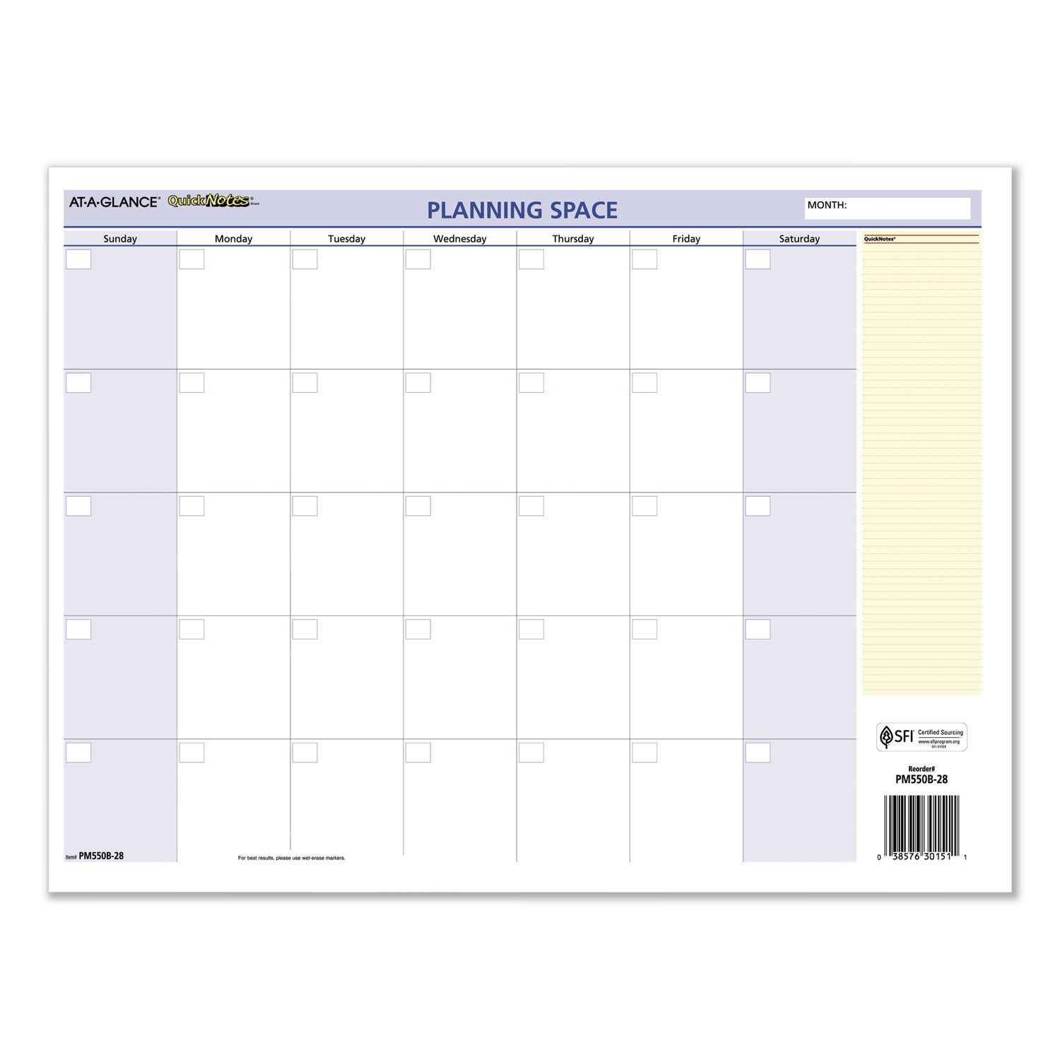 AT-A-GLANCE® QuickNotes Mini Erasable Wall Planner, 16 x 12, White/Blue/Yellow Sheets, 12-Month (Jan to Dec): 2025