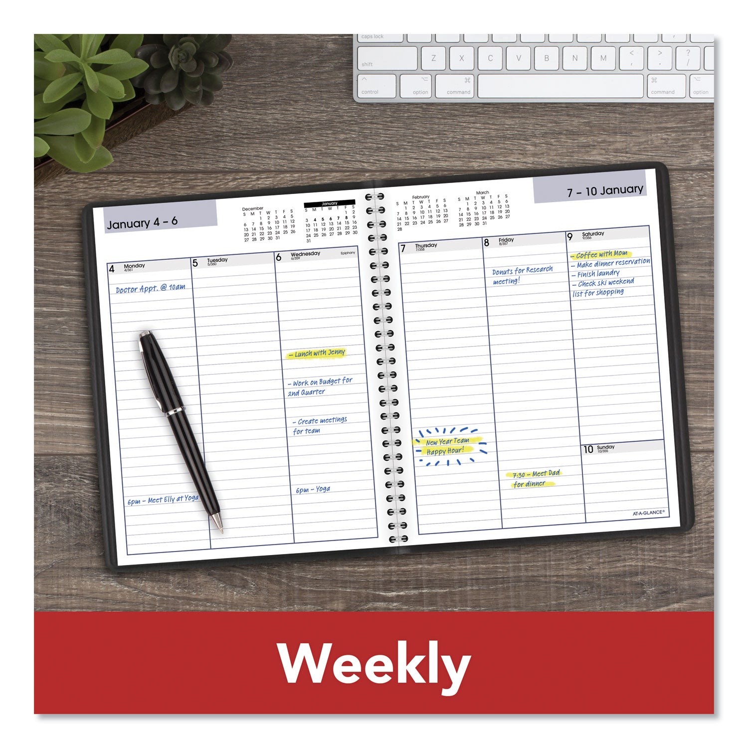 AT-A-GLANCE® DayMinder Weekly Planner, Vertical-Column Format, 8.75 x 7, Black Cover, 12-Month (Jan to Dec): 2025