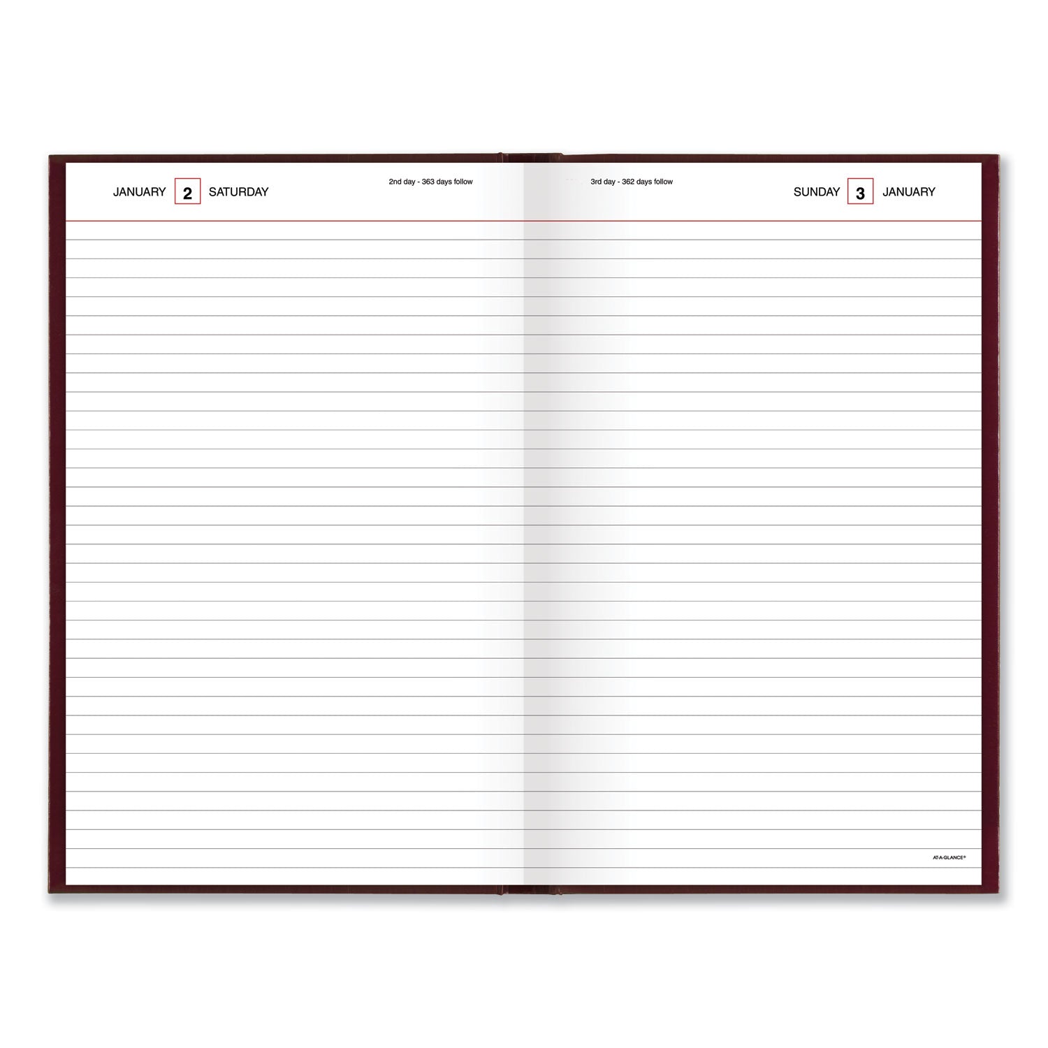 AT-A-GLANCE® Standard Diary Daily Diary, 2025 Edition, Wide/Legal Rule, Red Cover, (200) 12 x 7.75 Sheets