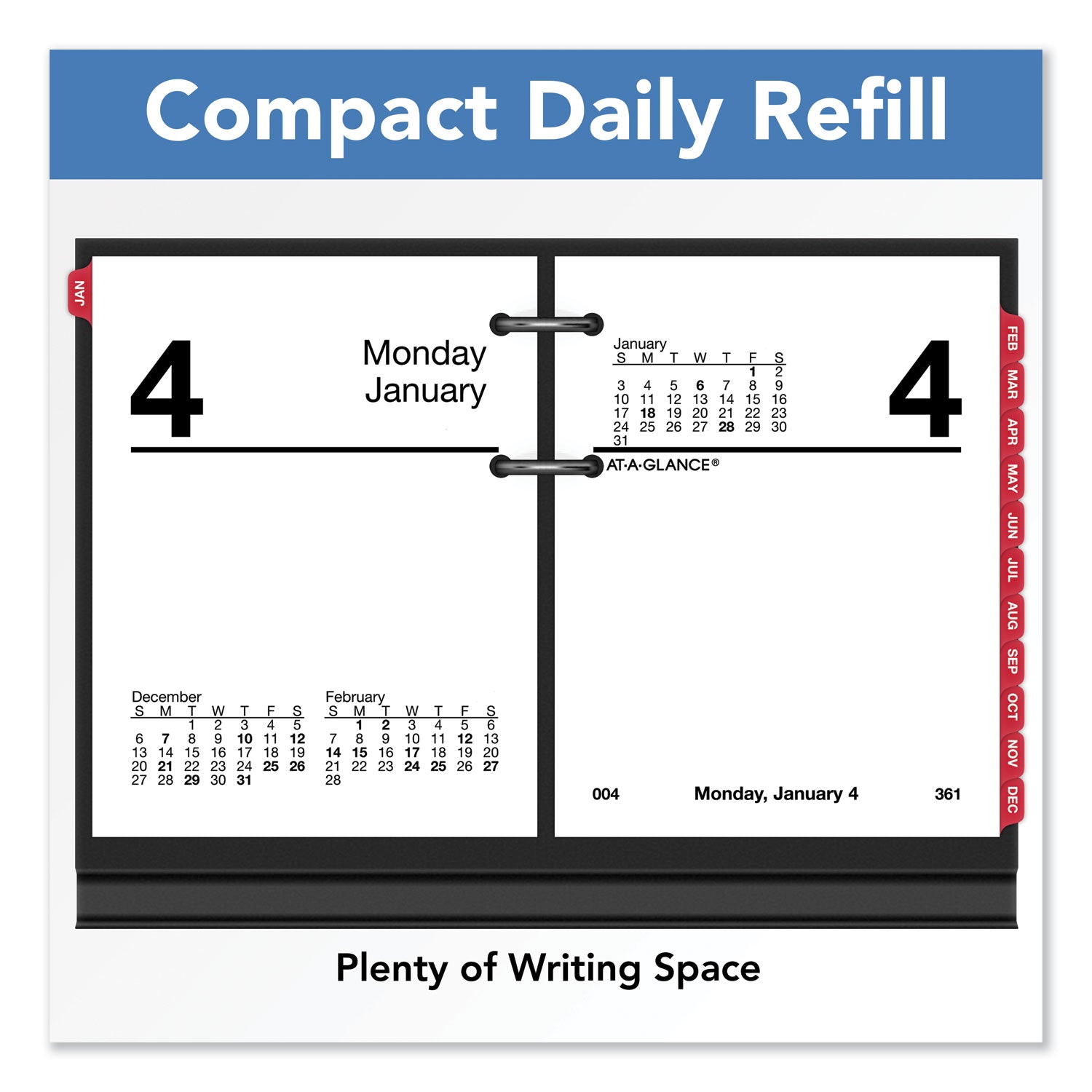 Compact Desk Calendar Refill, 3 x 3.75, White Sheets, 12-Month (Jan to Dec): 2025