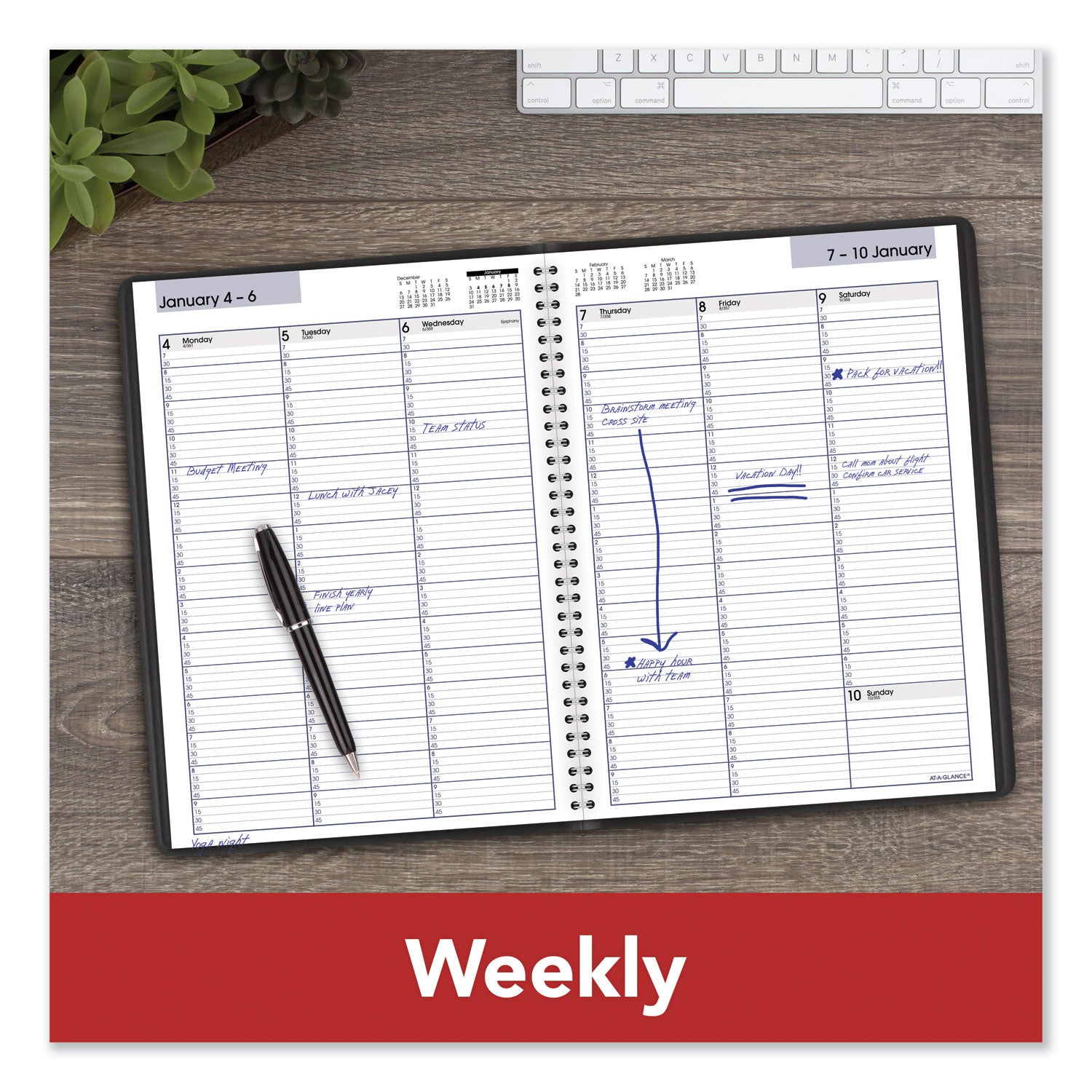 AT-A-GLANCE® DayMinder Weekly Appointment Book, Vertical-Column Format, 11 x 8, Black Cover, 12-Month (Jan to Dec): 2025