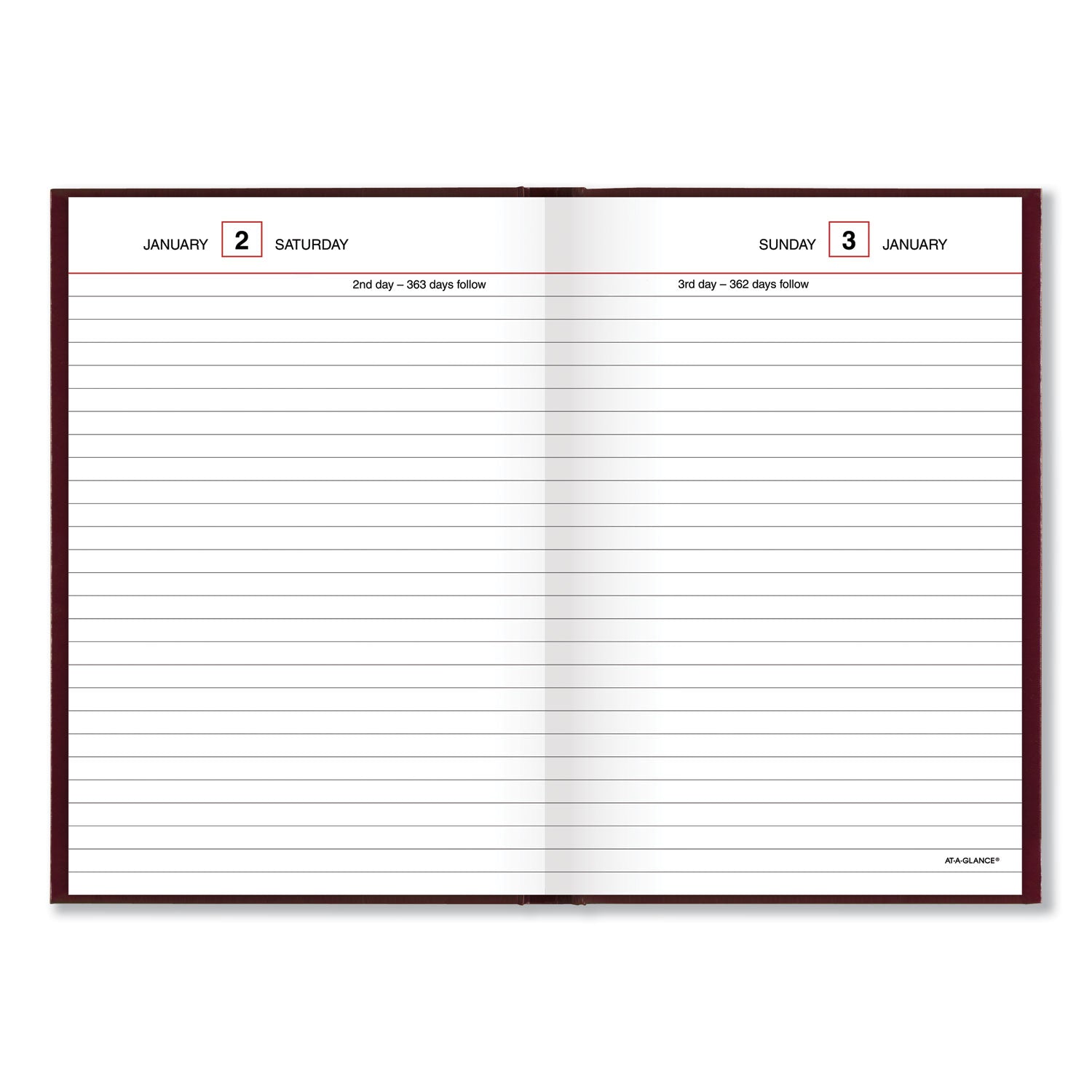 AT-A-GLANCE® Standard Diary Daily Reminder Book, 2025 Edition, Medium/College Rule, Red Cover, (201) 7.5 x 5.13 Sheets