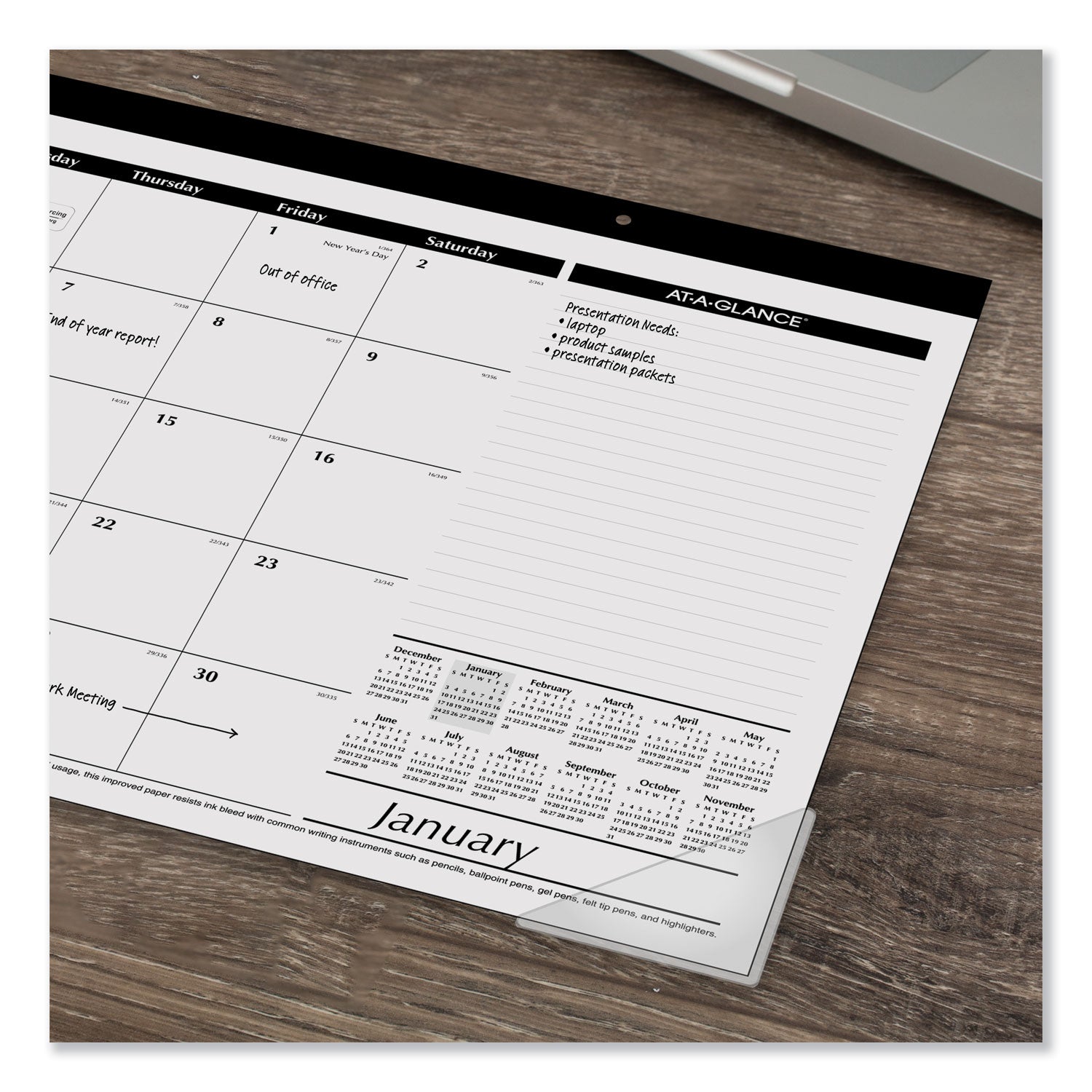 AT-A-GLANCE® Compact Desk Pad, 18 x 11, White Sheets, Black Binding, Clear Corners, 12-Month (Jan to Dec): 2025