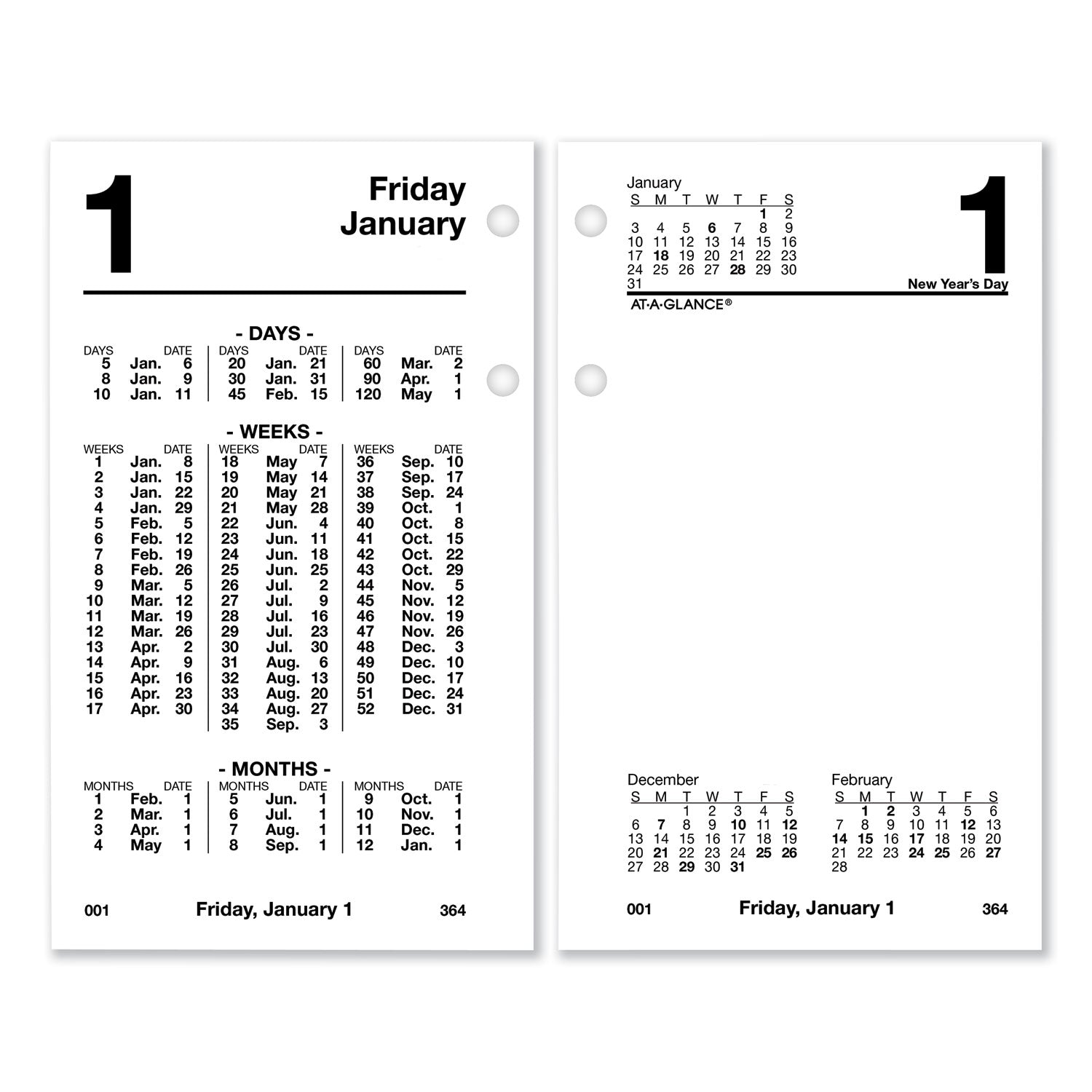 Financial Desk Calendar Refill, 3.5 x 6, White Sheets, 12-Month (Jan to Dec): 2025