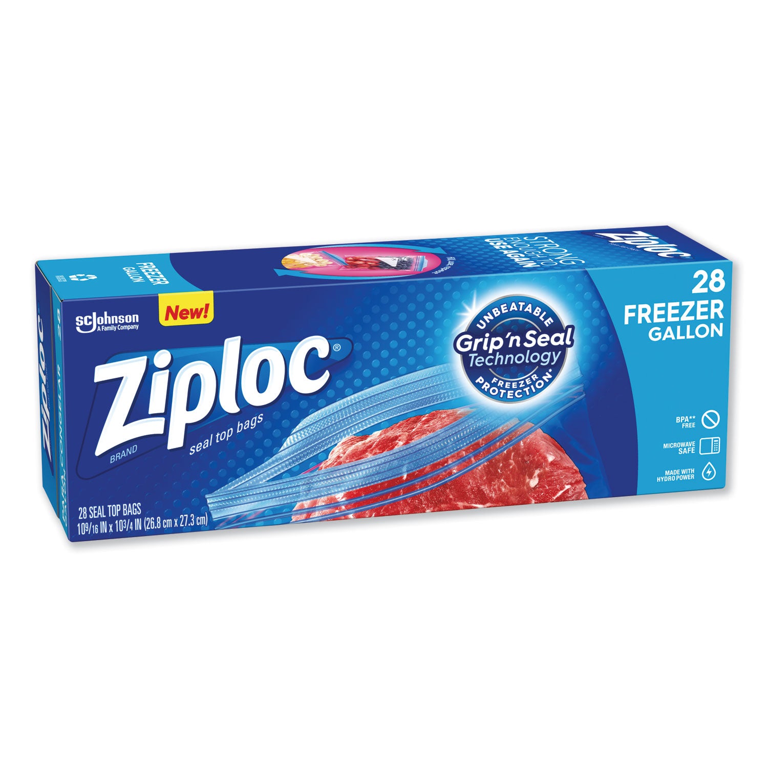 Ziploc® Zipper Freezer Bags, 1 gal, 9.6" x 12.1", Clear, 28/Box