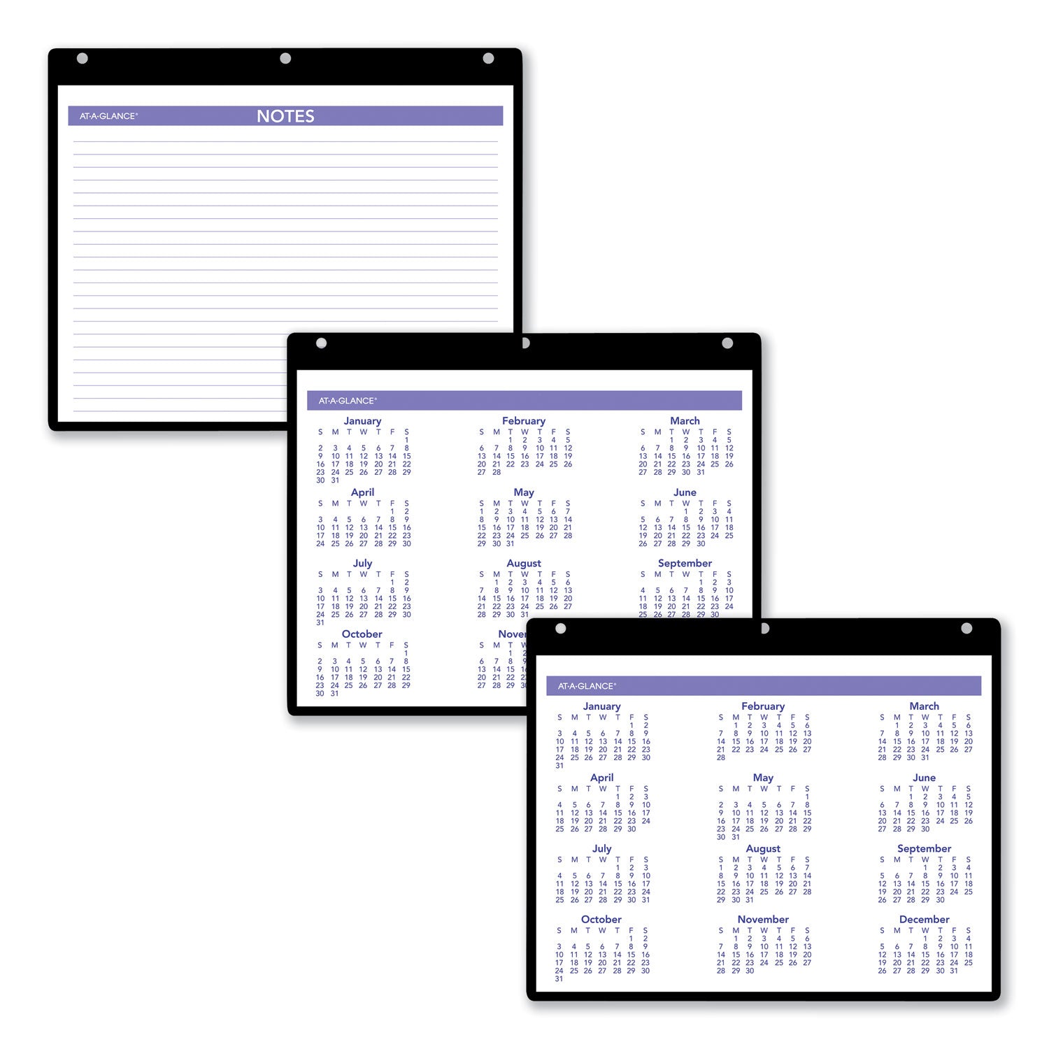 AT-A-GLANCE® Monthly Desk/Wall Calendar with Plastic Backboard and Bonus Pages, 11 x 8, White/Violet/Red Sheets, 12-Month (Jan-Dec): 2025