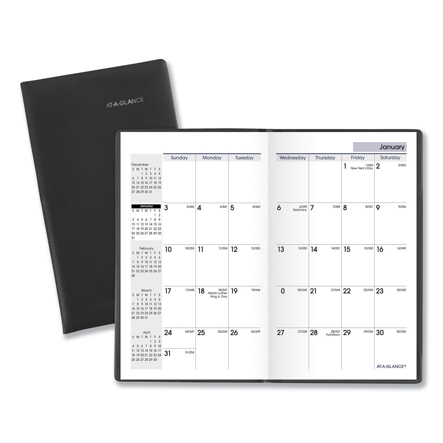 DayMinder Pocket-Sized Monthly Planner, Unruled Blocks, 6 x 3.5, Black Cover, 14-Month: Dec 2024 to Jan 2026