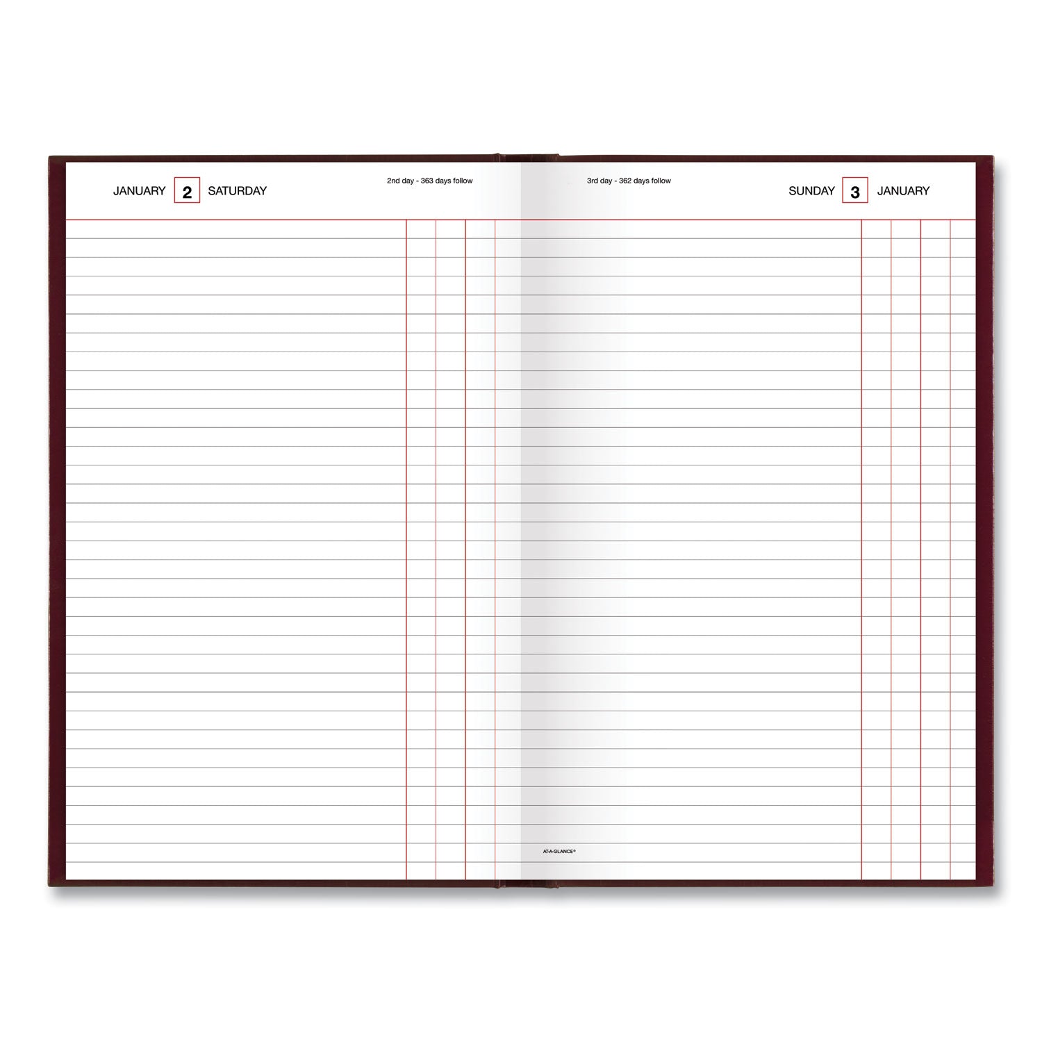 AT-A-GLANCE® Standard Diary Daily Journal, 2025 Edition, Wide/Legal Rule, Red Cover, (210) 12 x 7.75 Sheets