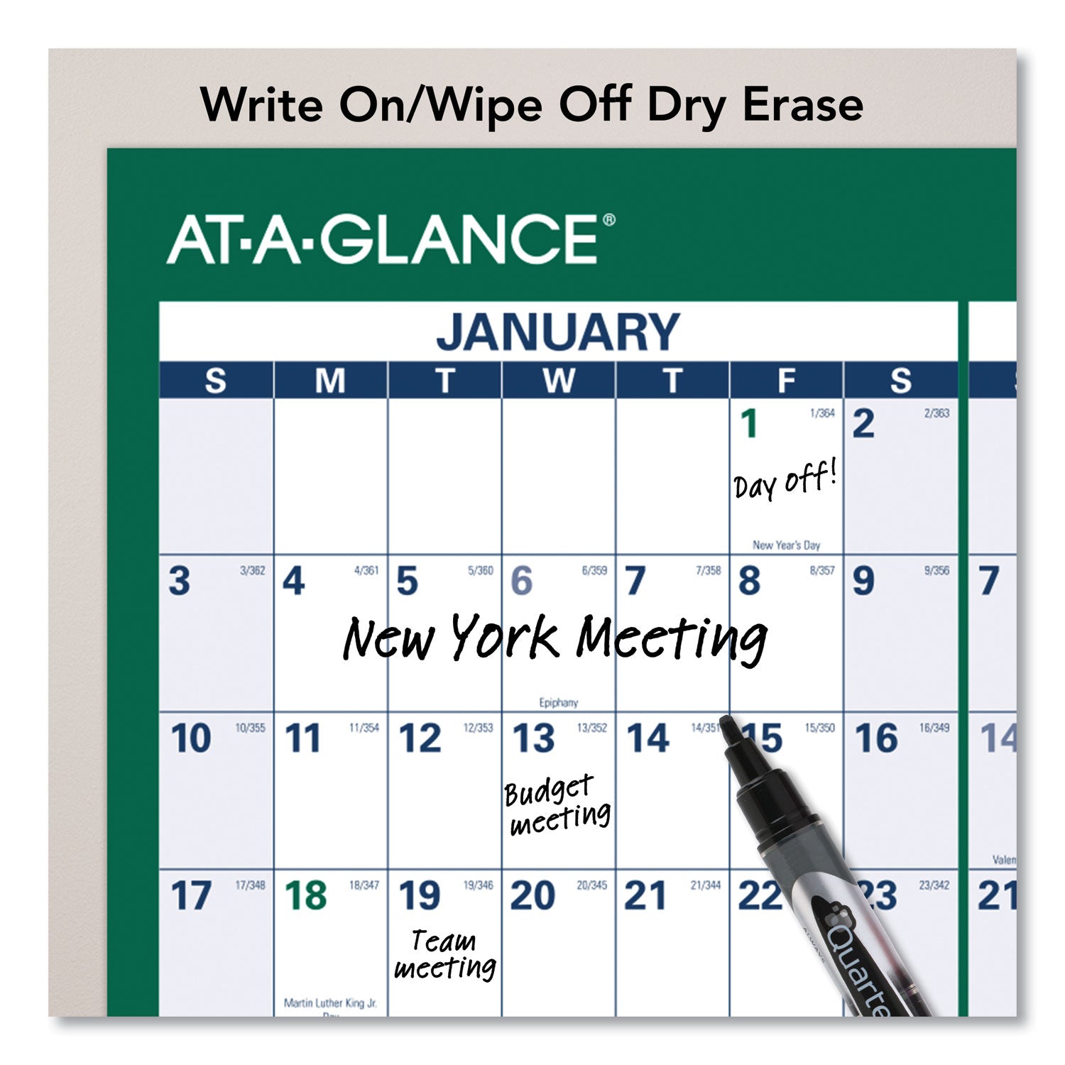 AT-A-GLANCE® Vertical Erasable Wall Planner, 32 x 48, White/Green Sheets, 12-Month (Jan to Dec): 2025