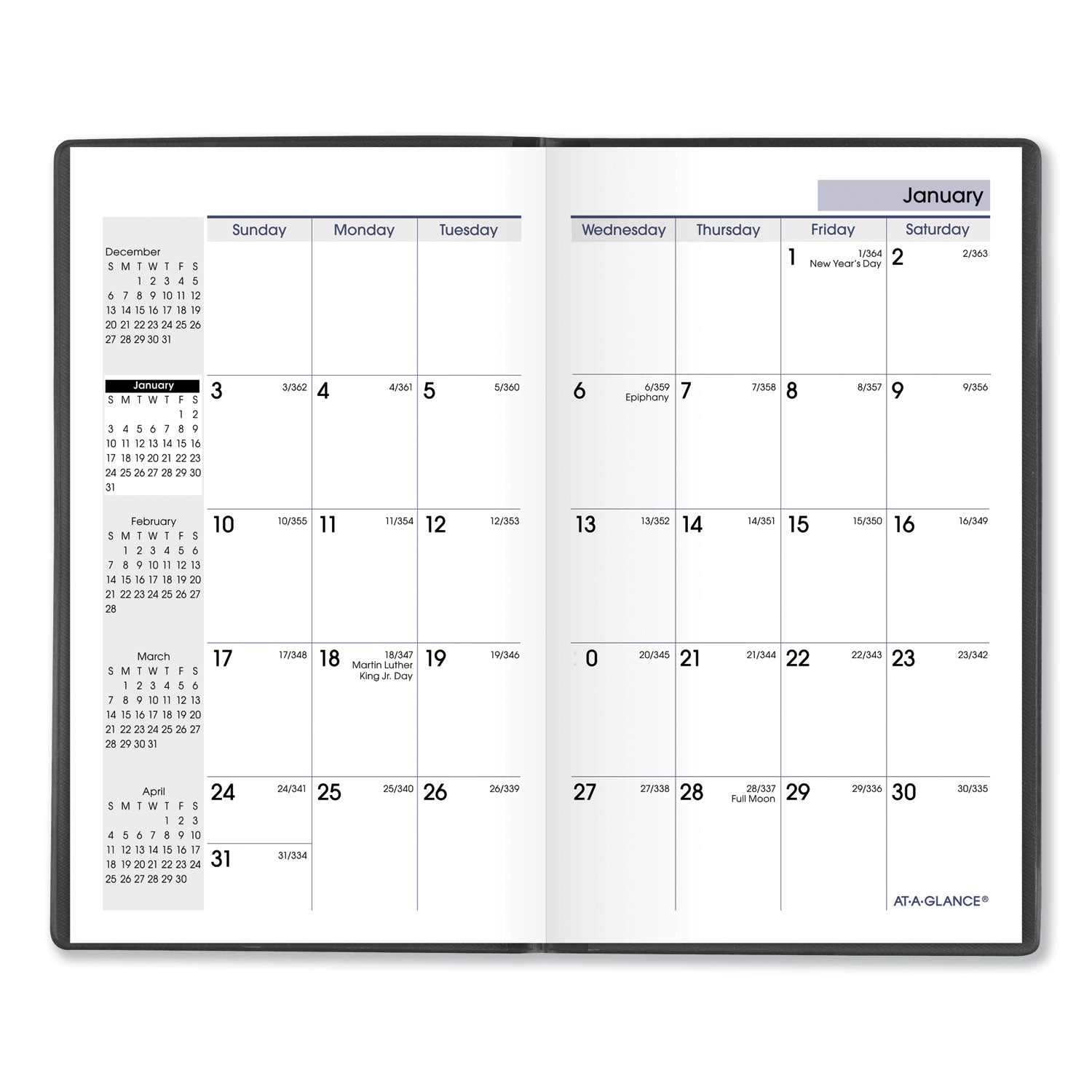 AT-A-GLANCE® DayMinder Pocket-Sized Monthly Planner, Unruled Blocks, 6 x 3.5, Black Cover, 14-Month: Dec 2024 to Jan 2026