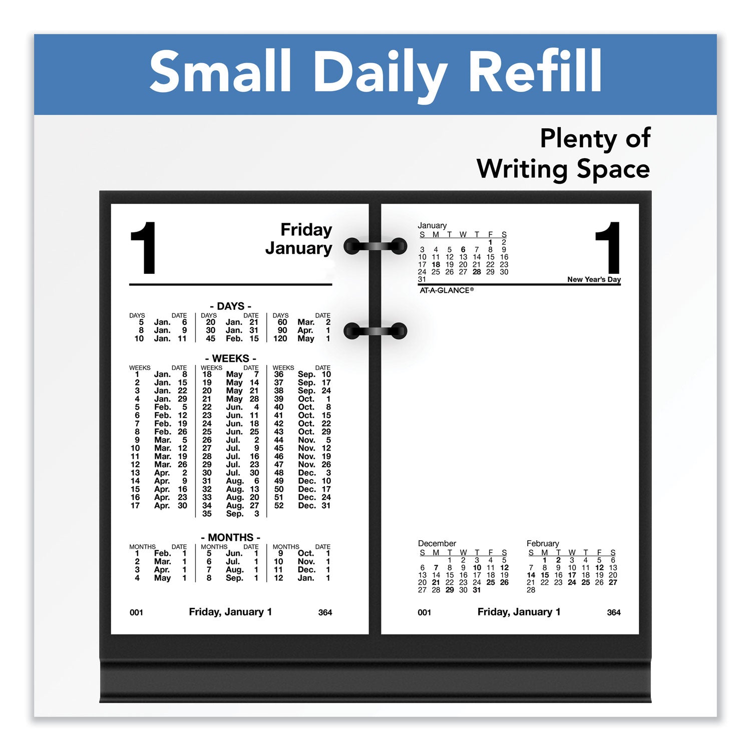 AT-A-GLANCE® Financial Desk Calendar Refill, 3.5 x 6, White Sheets, 12-Month (Jan to Dec): 2025