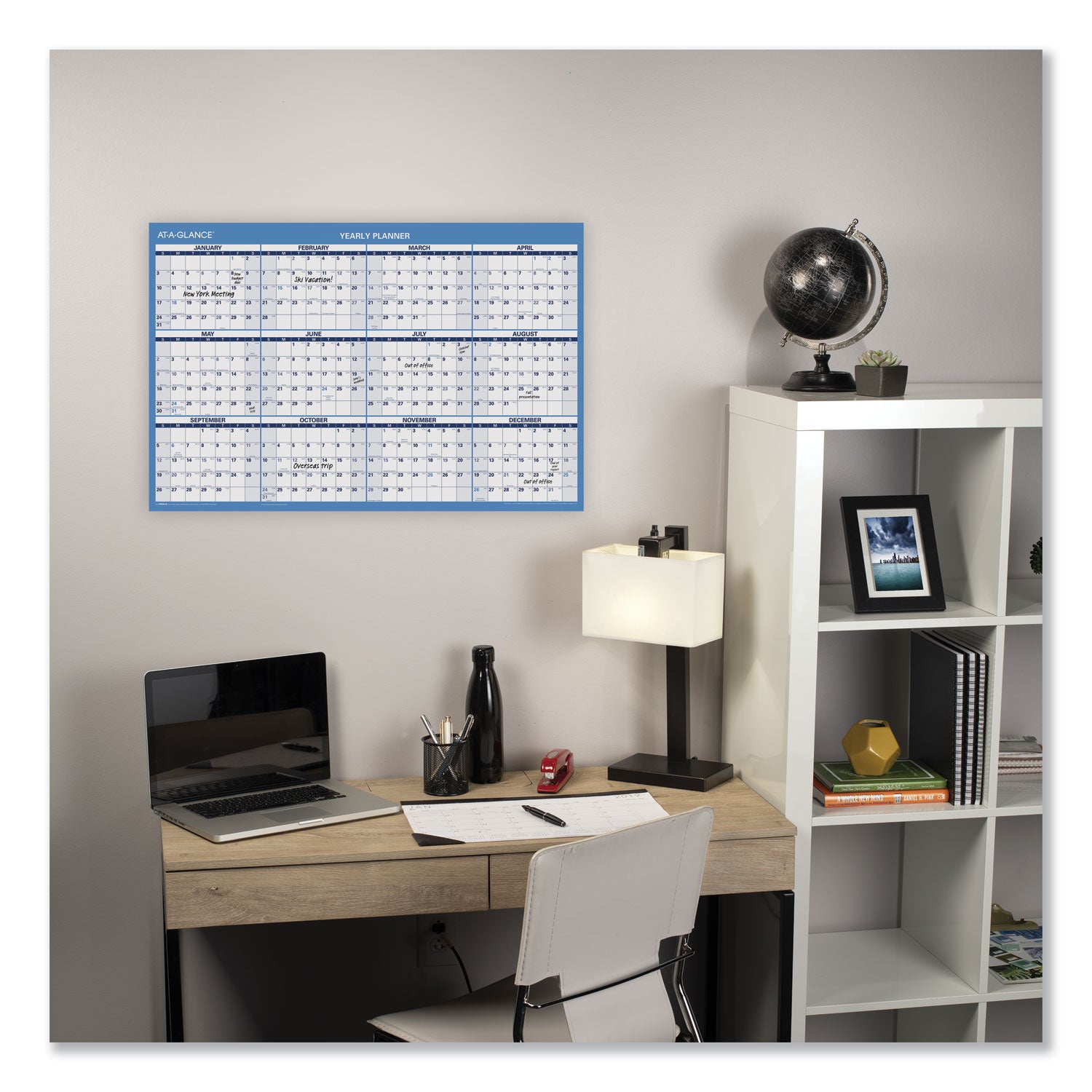 AT-A-GLANCE® Horizontal Reversible/Erasable Wall Planner, 36 x 24, White/Blue Sheets, 12-Month (Jan to Dec): 2025