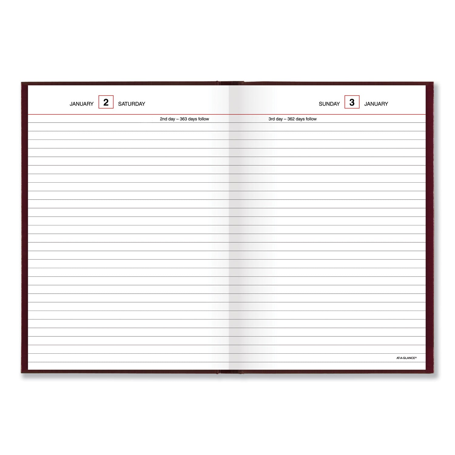 AT-A-GLANCE® Standard Diary Daily Reminder Book, 2025 Edition, Medium/College Rule, Red Cover, (201) 8.25 x 5.75 Sheets