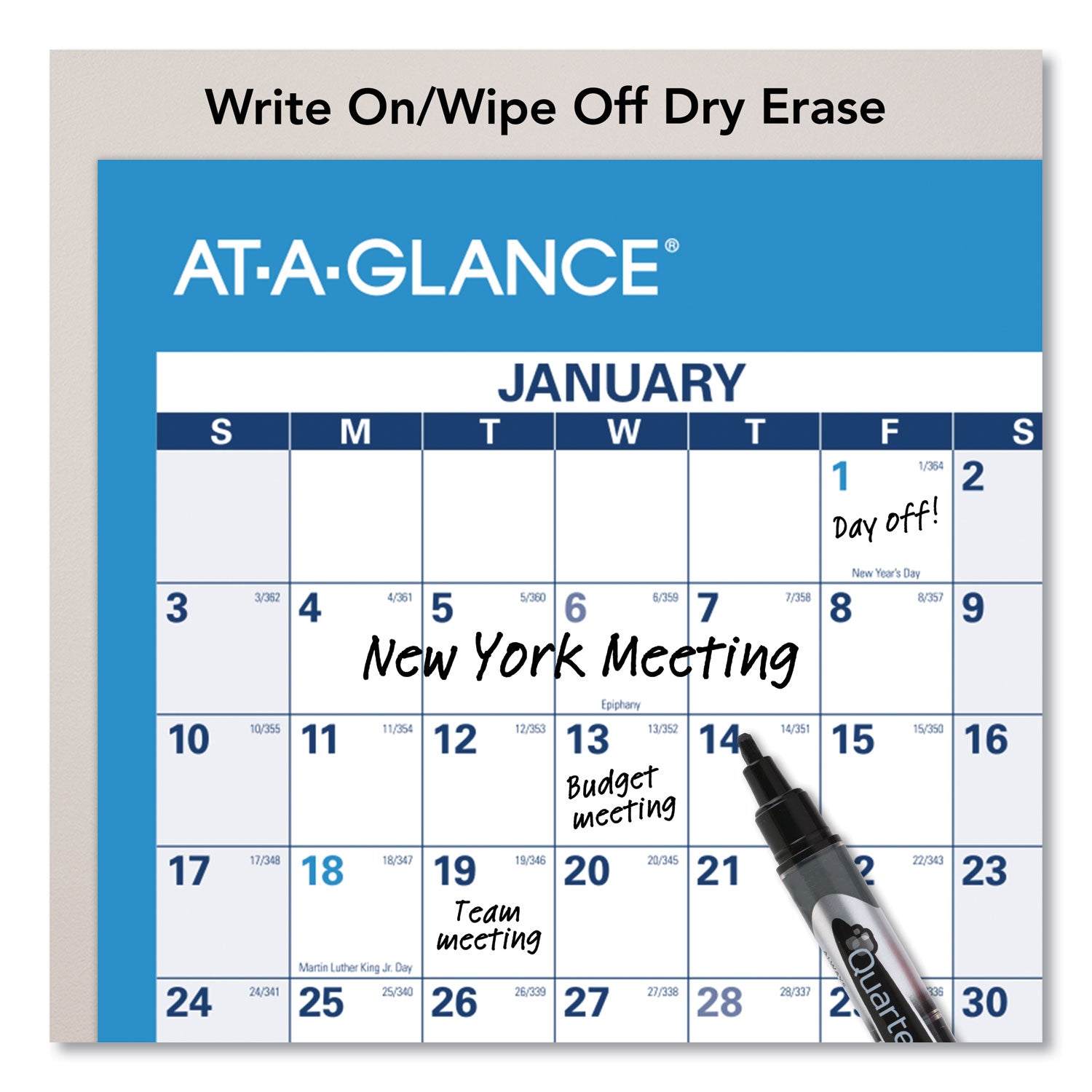 AT-A-GLANCE® Horizontal Reversible/Erasable Wall Planner, 36 x 24, White/Blue Sheets, 12-Month (Jan to Dec): 2025