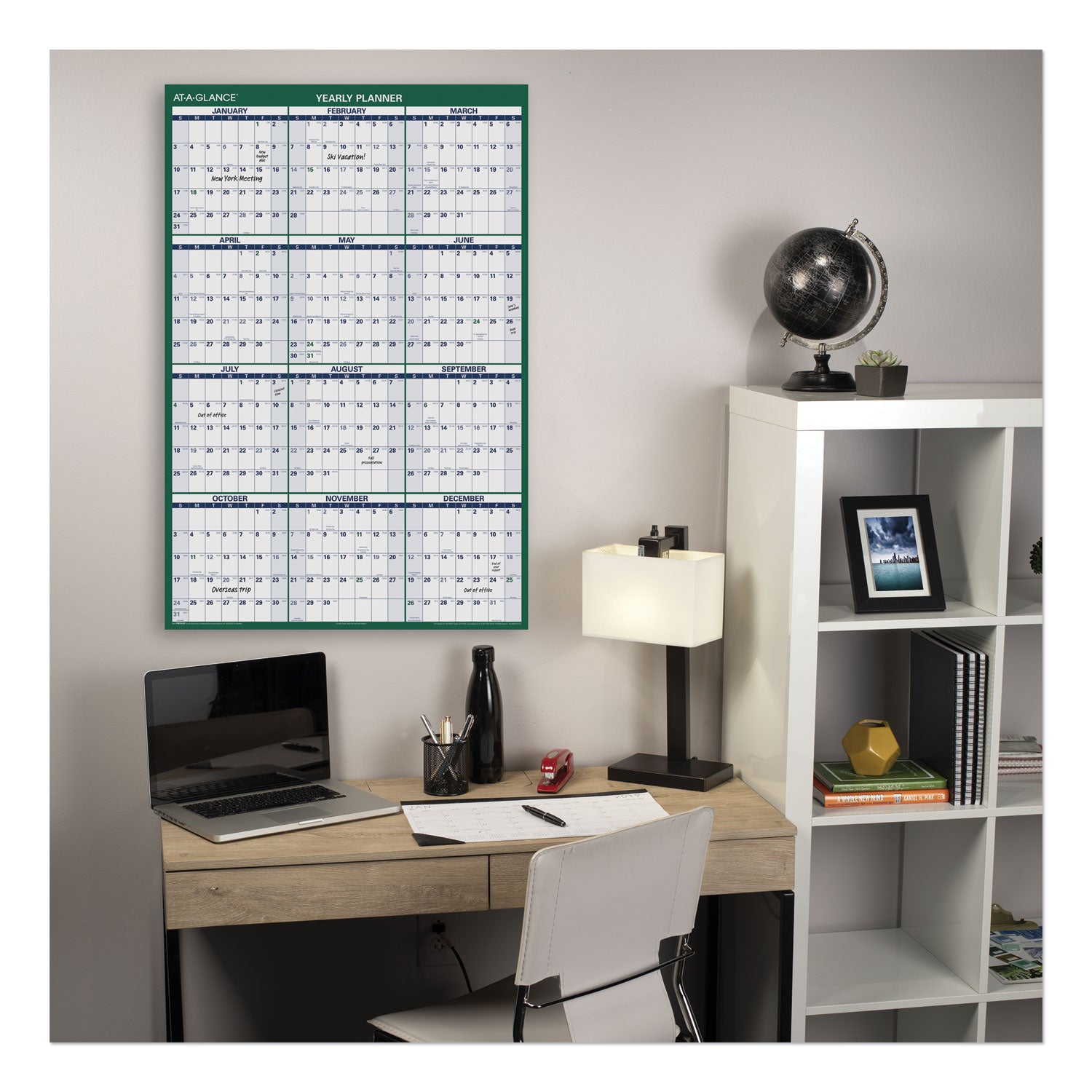 AT-A-GLANCE® Vertical Erasable Wall Planner, 32 x 48, White/Green Sheets, 12-Month (Jan to Dec): 2025