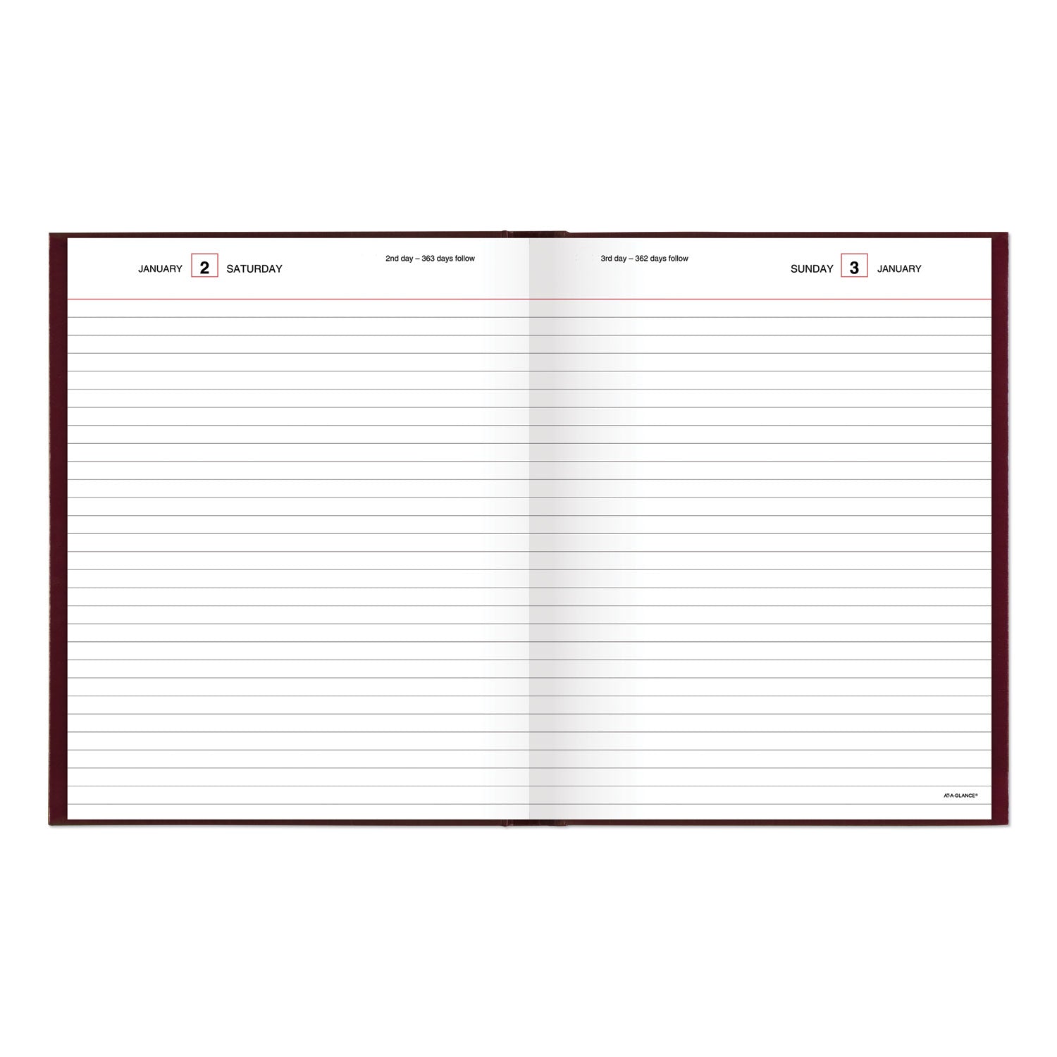 AT-A-GLANCE® Standard Diary Daily Diary, 2025 Edition, Medium/College Rule, Red Cover, (200) 9.5 x 7.5 Sheets