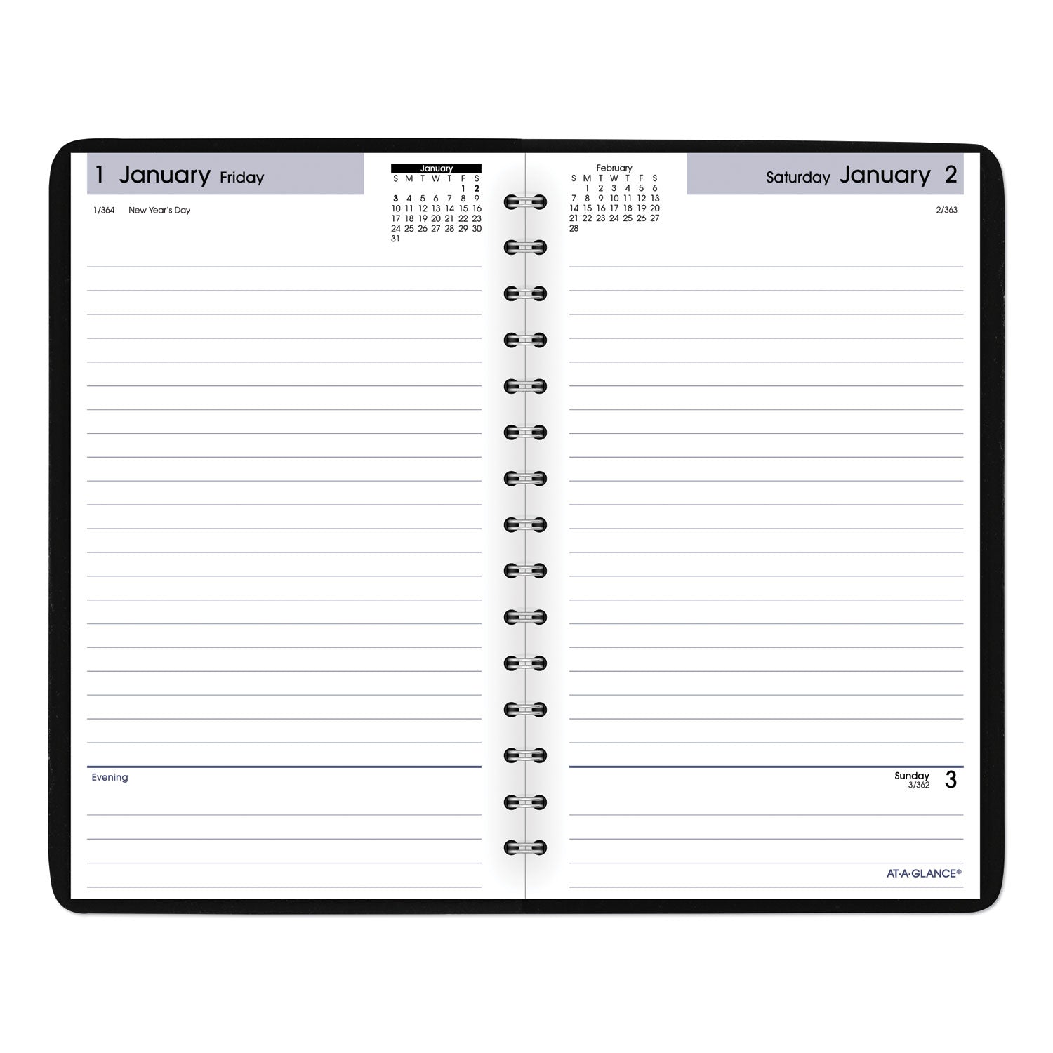 AT-A-GLANCE® DayMinder Daily Appointment Book, 8 x 5, Black Cover, 12-Month (Jan to Dec): 2025