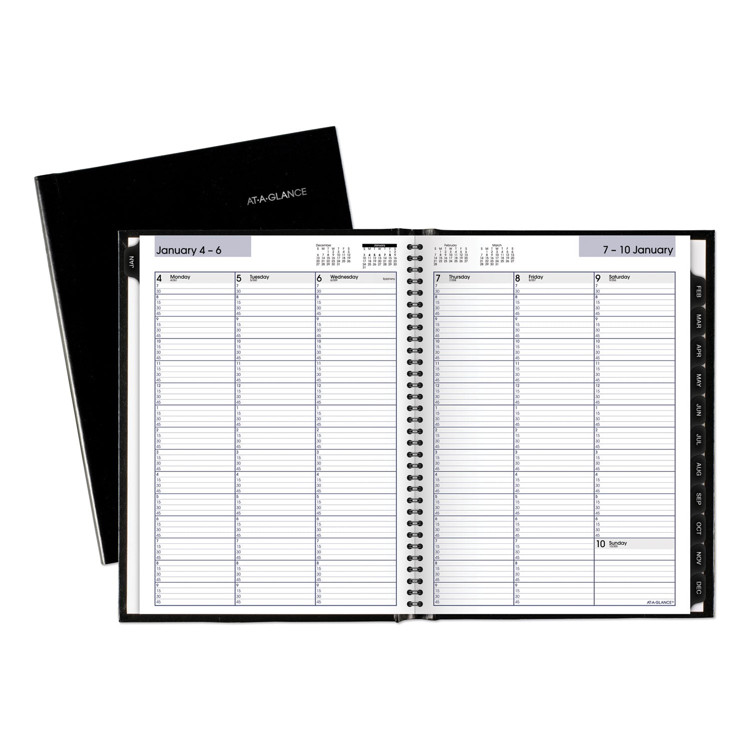 DayMinder Hardcover Weekly Vertical-Column Format Appointment Book, 11 x 8, Black Cover, 12-Month (Jan to Dec): 2025