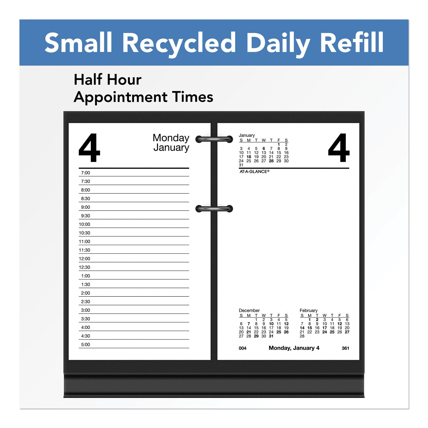 AT-A-GLANCE® Desk Calendar Recycled Refill, 3.5 x 6, White Sheets, 12-Month (Jan to Dec): 2025