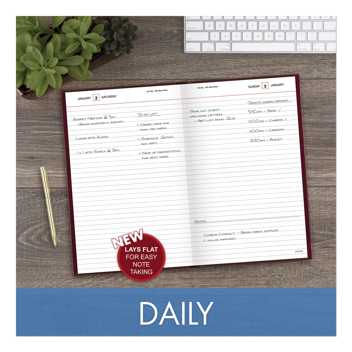 AT-A-GLANCE® Standard Diary Daily Diary, 2025 Edition, Wide/Legal Rule, Red Cover, (200) 12 x 7.75 Sheets