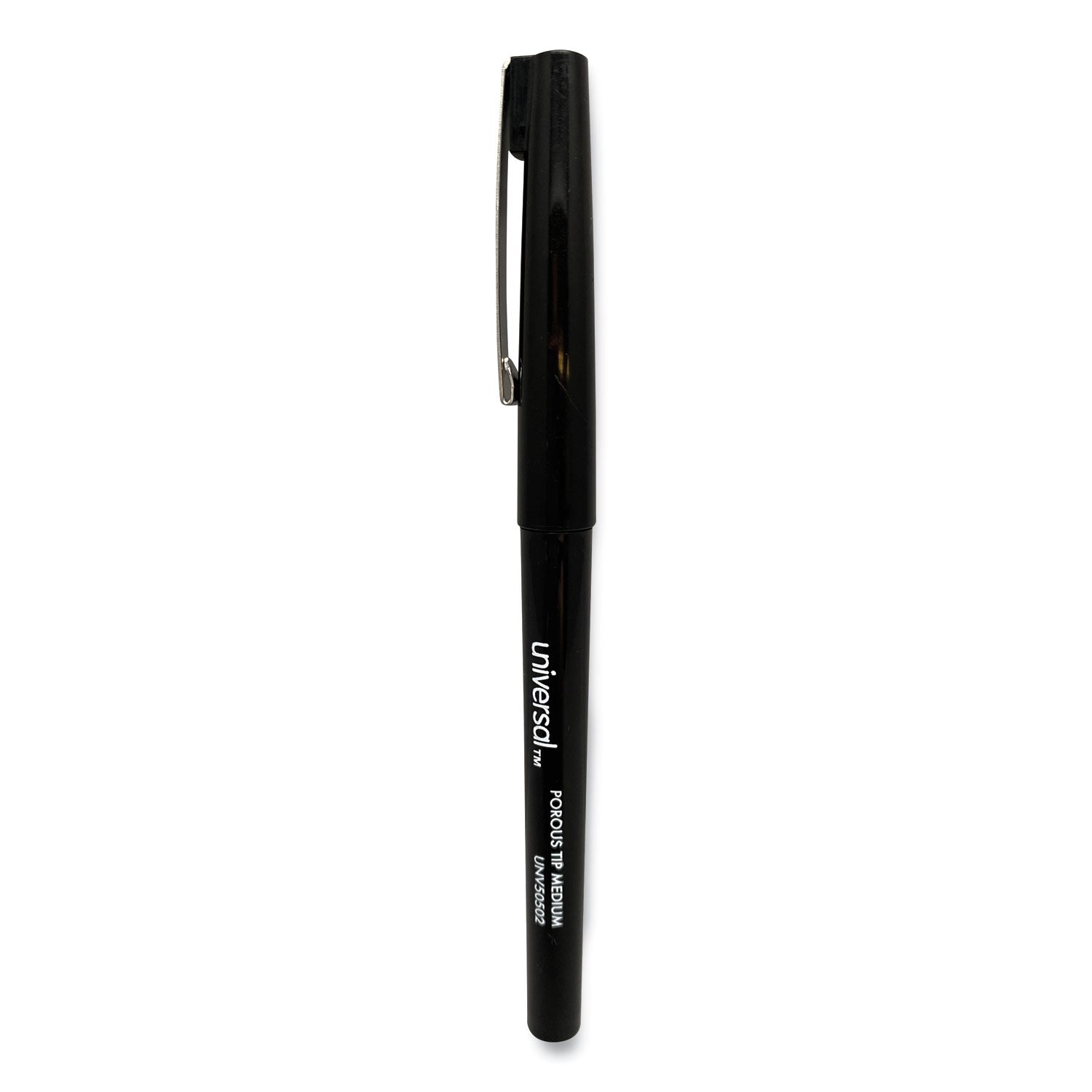 Universal™ Porous Point Pen, Stick, Medium 0.7 mm, Black Ink, Black Barrel, Dozen