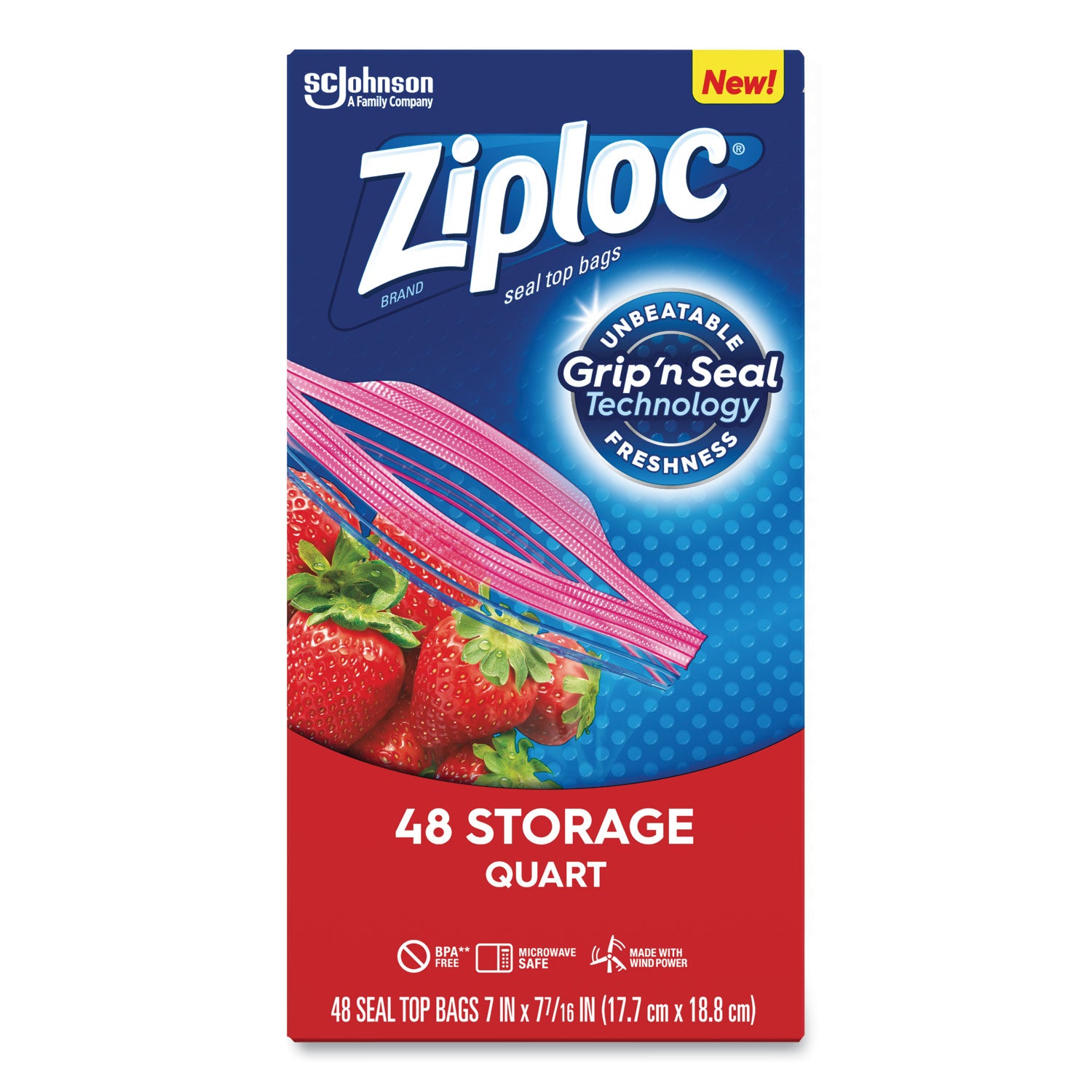 Ziploc® Double Zipper Storage Bags, Triple System Seal, Quart, 9.63" x 8.5", Clear, 48/Box